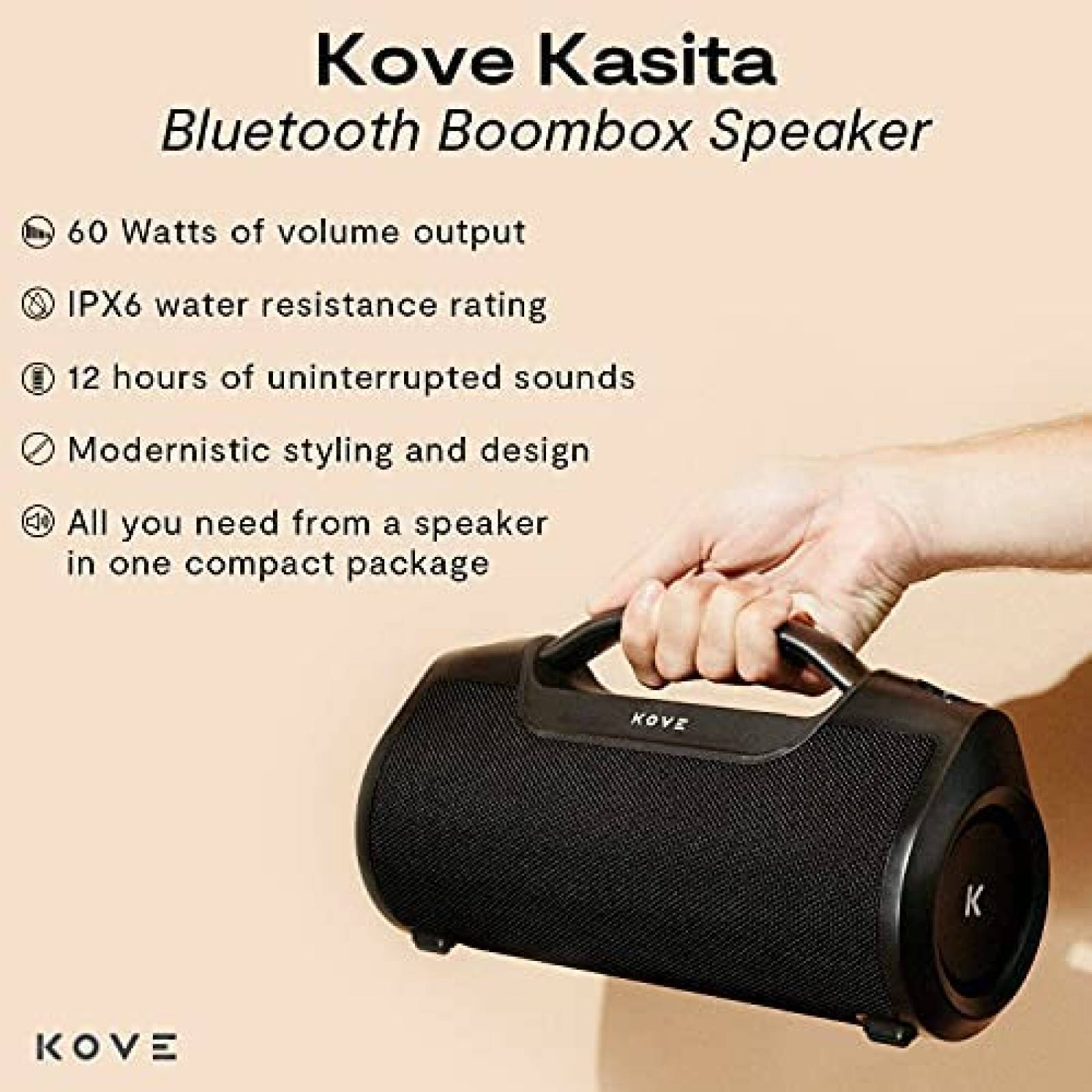 Bocina KOVE Kasita Bluetooth Inalambrico Bajos -Negro