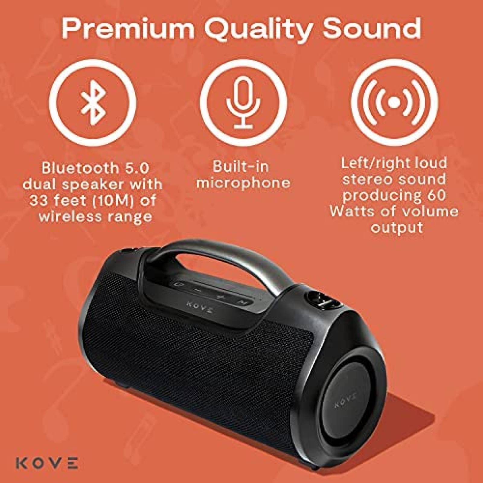 Bocina KOVE Kasita Bluetooth Inalambrico Bajos -Negro