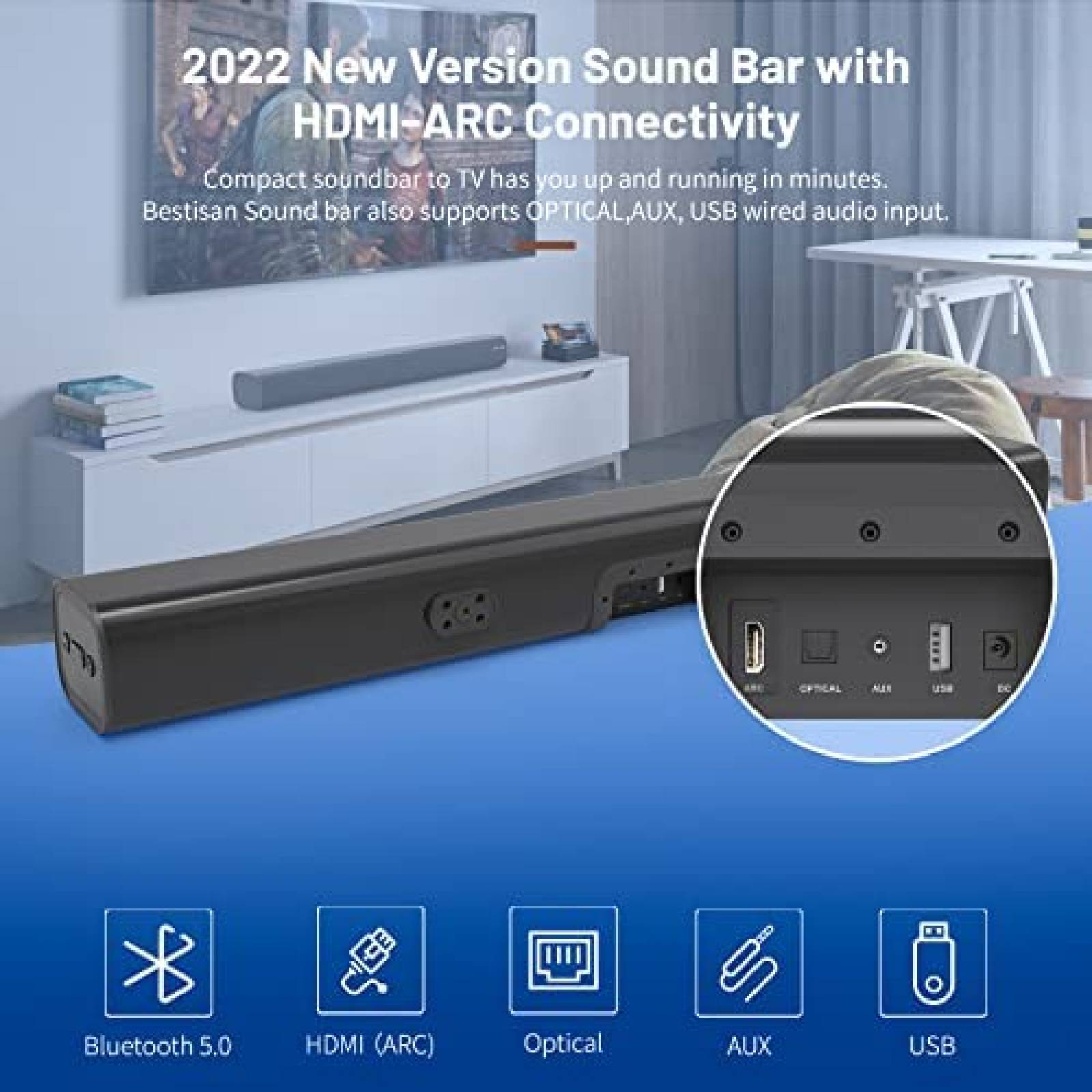 Soundbar para TV BESTISAN SE08 de 100W para Pared -Negro