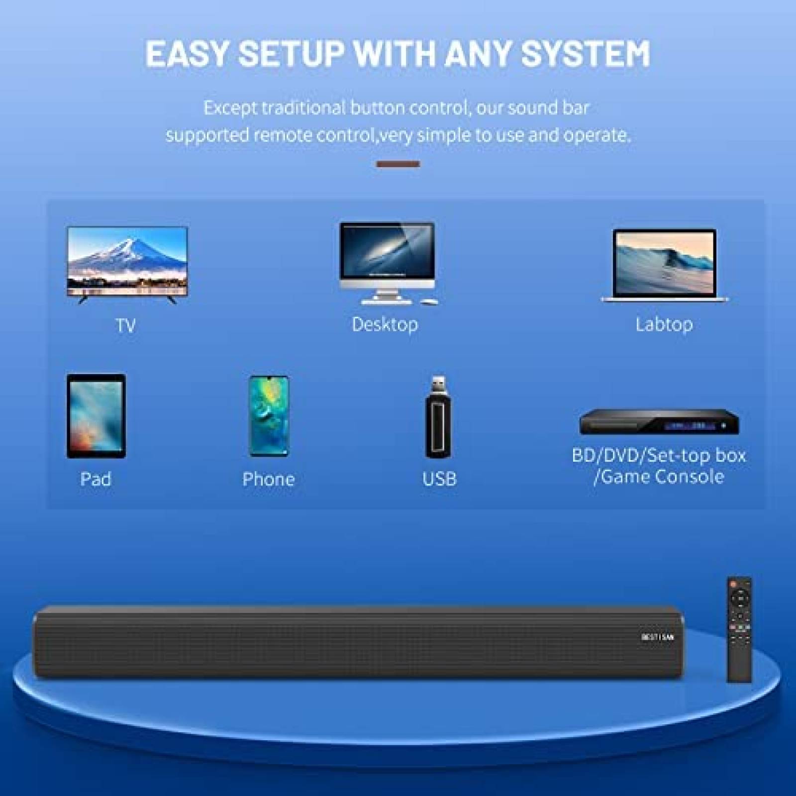 Soundbar para TV BESTISAN SE08 de 100W para Pared -Negro