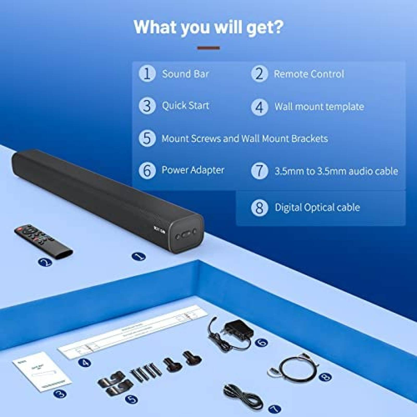Soundbar para TV BESTISAN SE08 de 100W para Pared -Negro