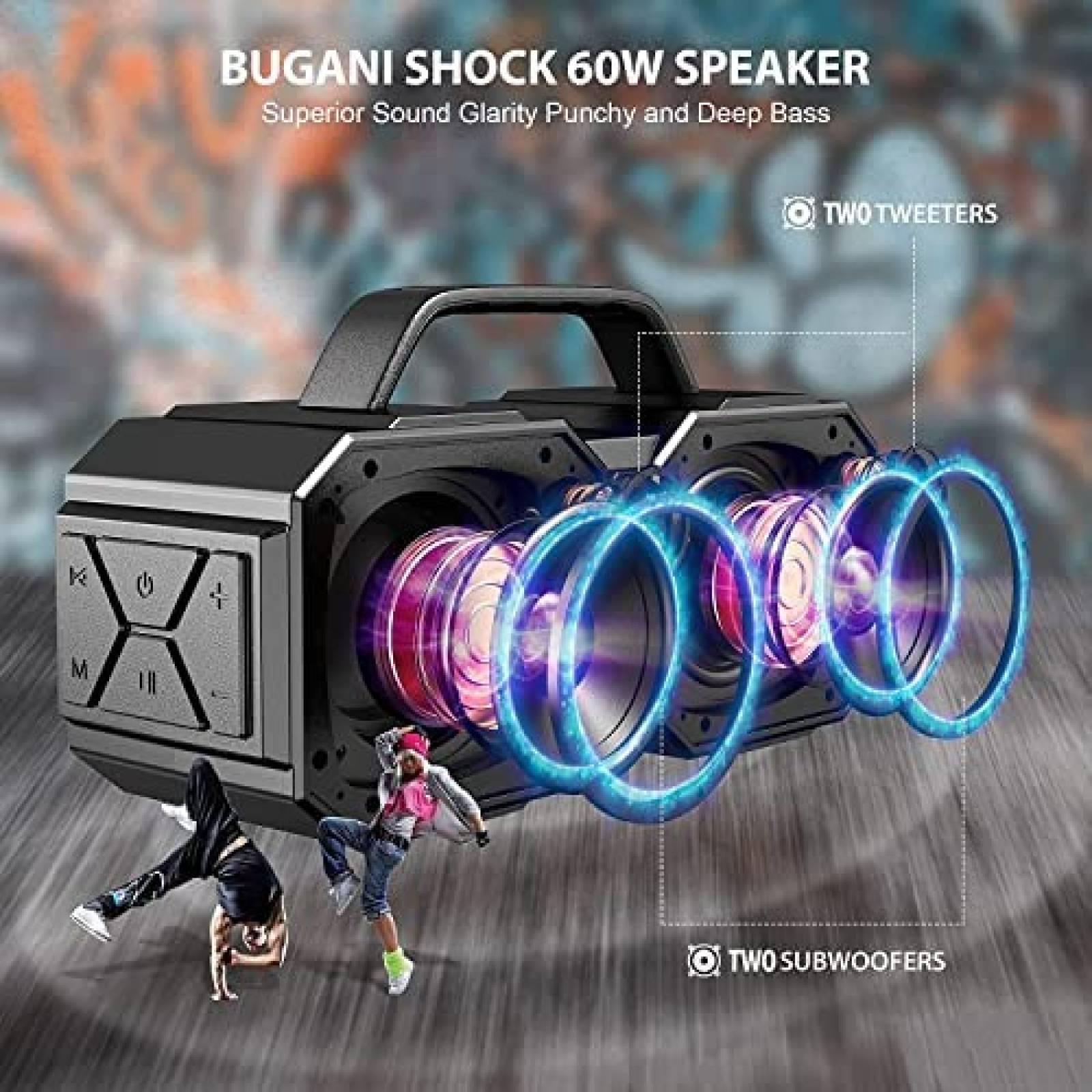 Bocina Portatil BUGANI Bluetooth 5.3 de 60W -Negro
