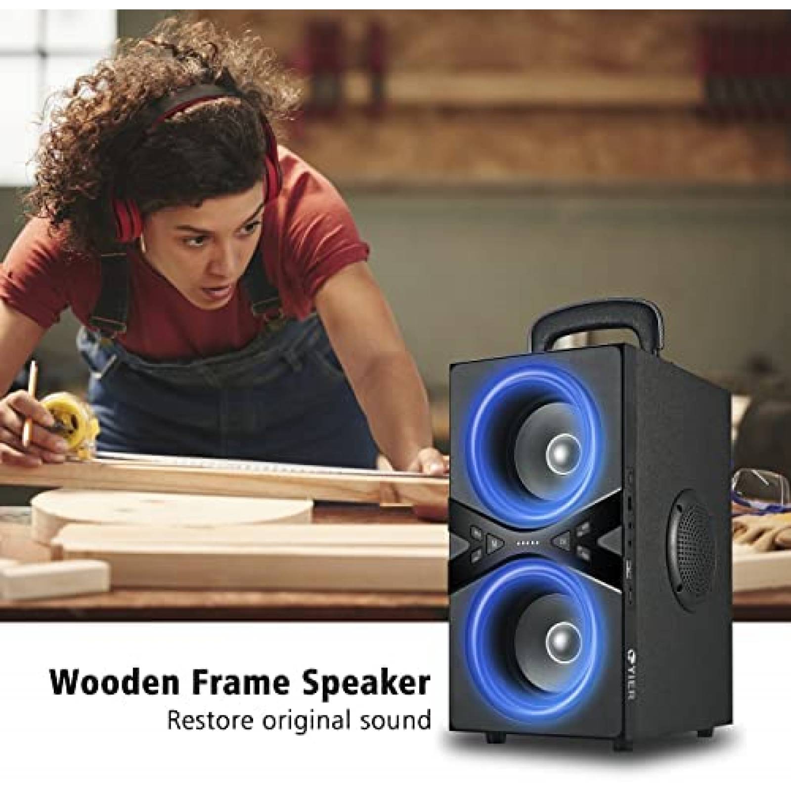 Bocina Portatil YIER RGB Bluetooth de 100dB y 80W -Negro