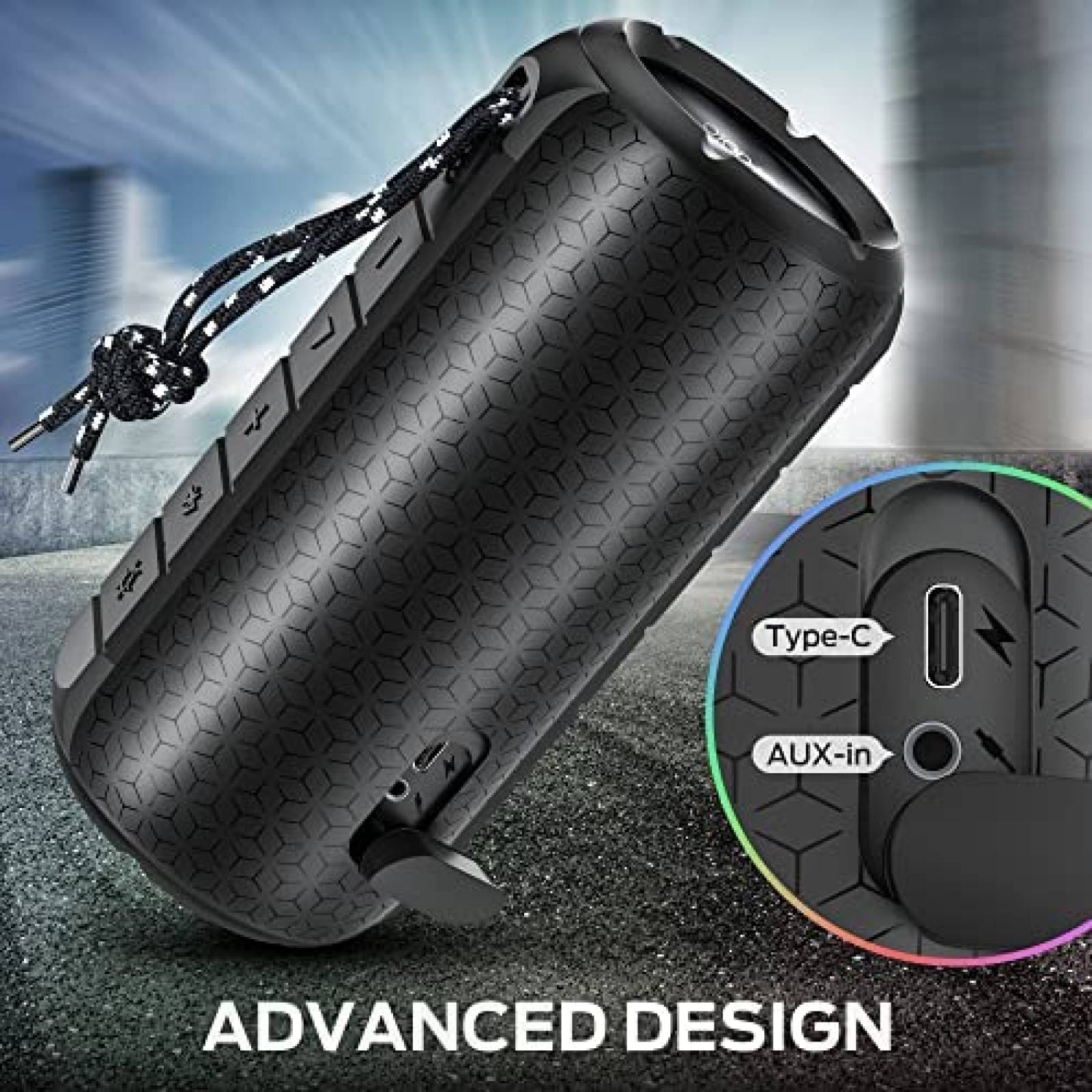 Bocina Portatil Oraolo M166 de 24W IPX6 con Luz LED -Negro