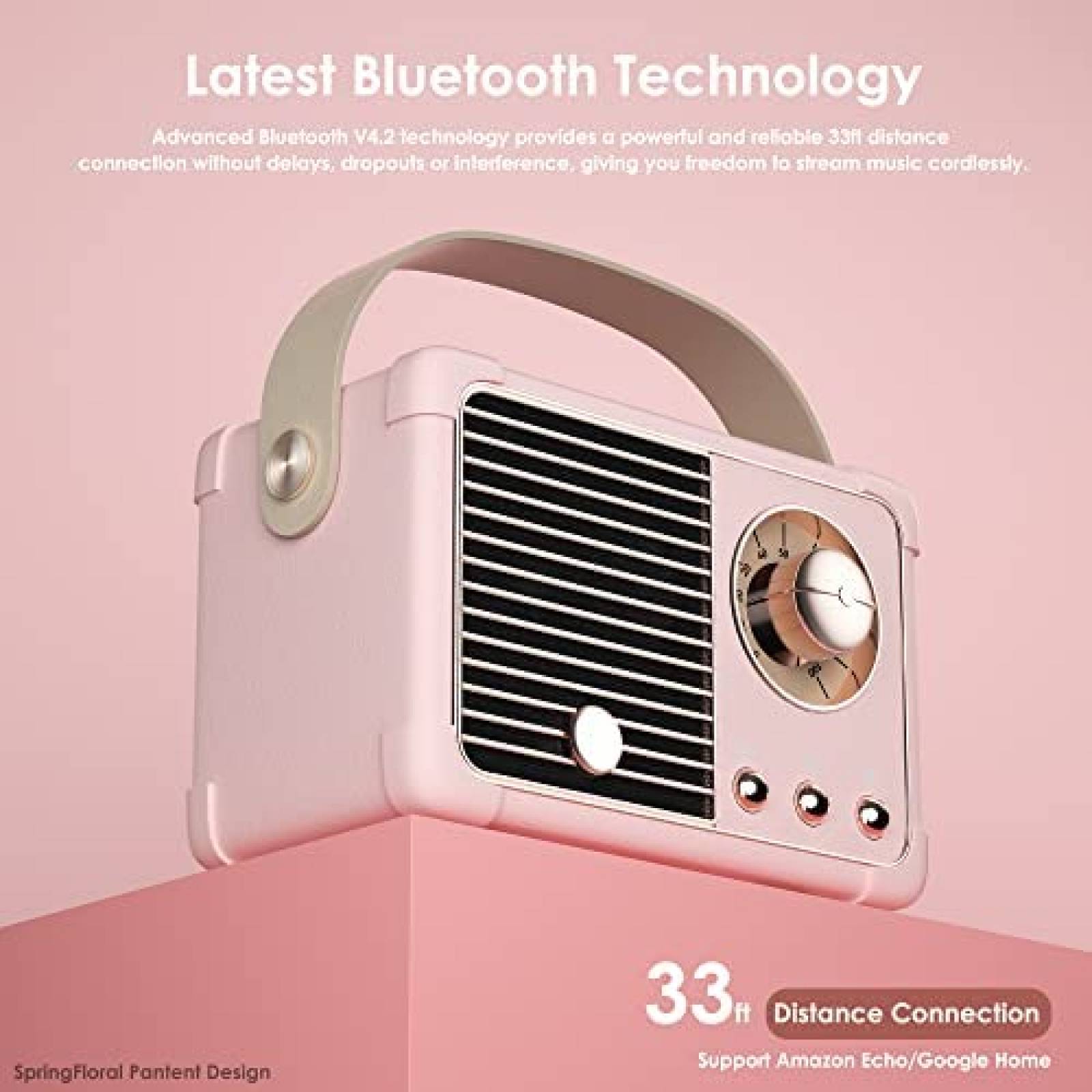 Radio Bluetooth de Estilo Retro SpringFlora 400mA -Rosa