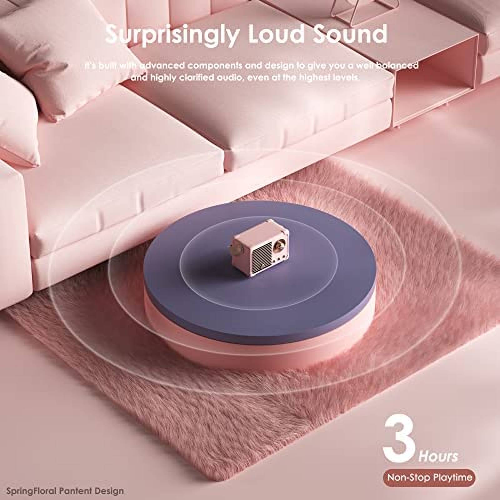 Radio Bluetooth de Estilo Retro SpringFlora 400mA -Rosa