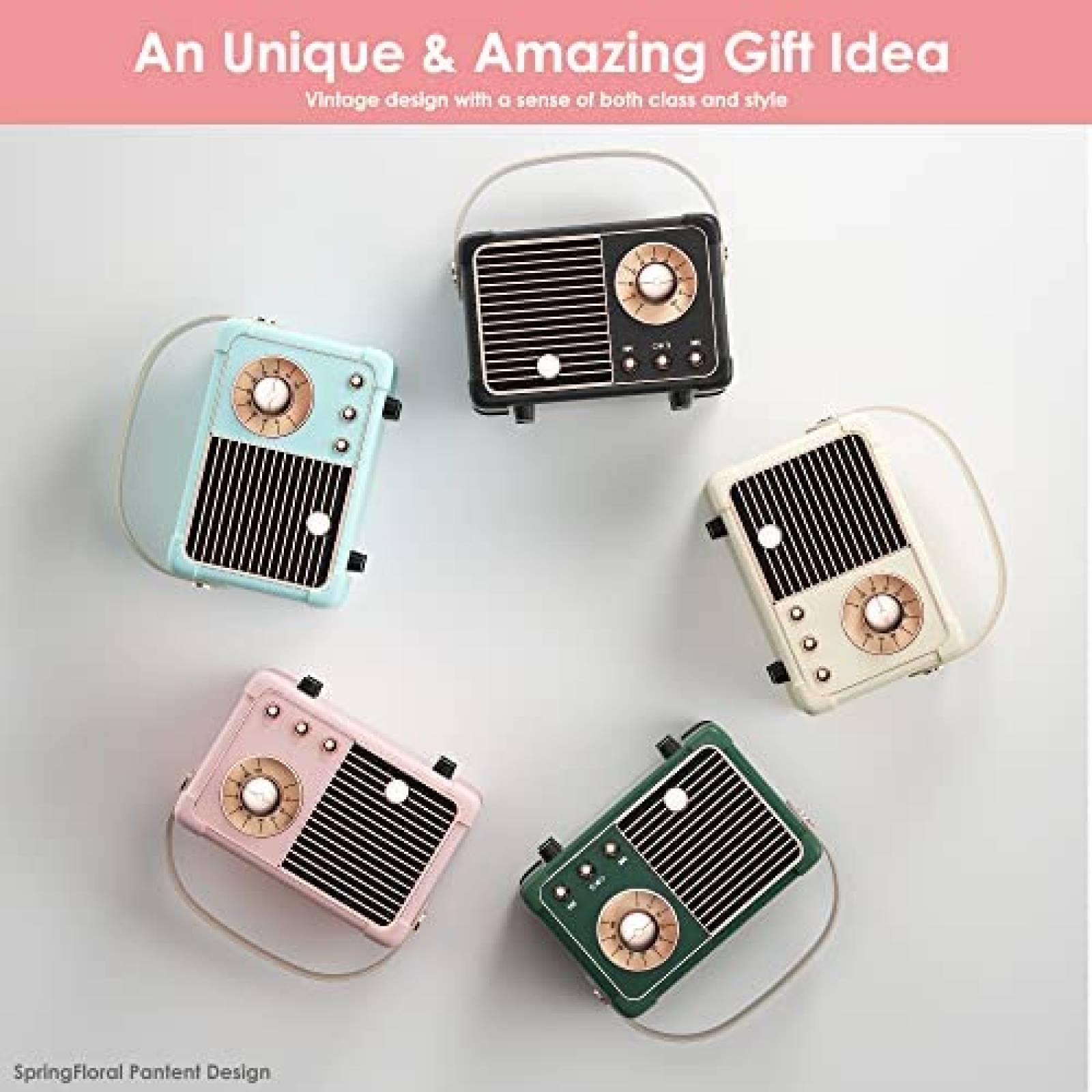 Radio Bluetooth de Estilo Retro SpringFlora 400mA -Rosa