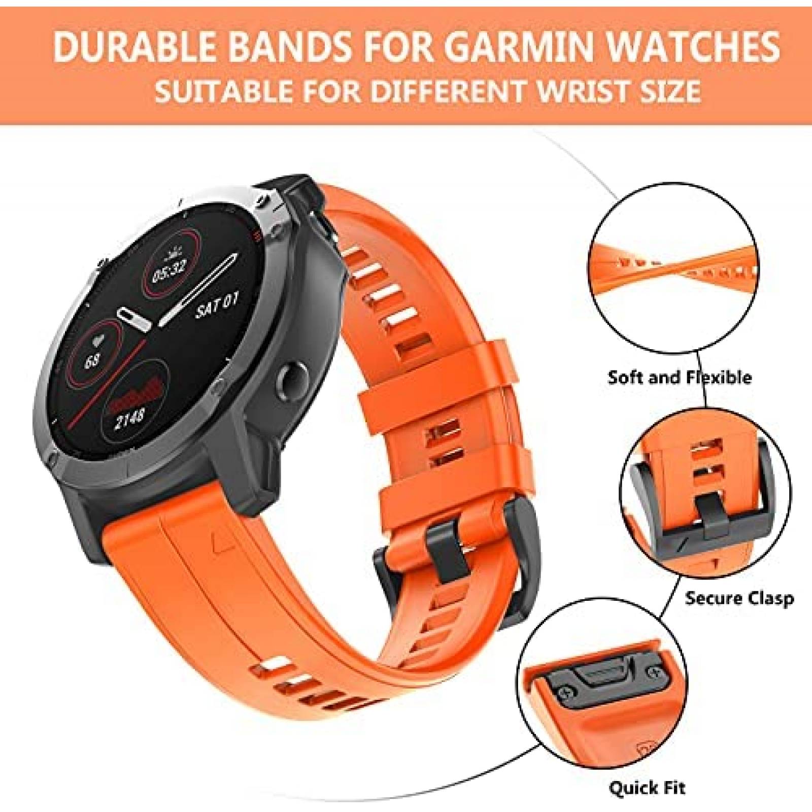 Correa de Silicon OVERSTEP para Garmin Fenix 5 22mm -Naranja