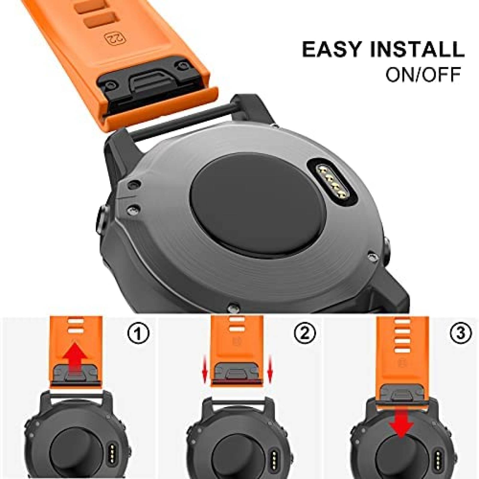 Correa de Silicon OVERSTEP para Garmin Fenix 5 22mm -Naranja