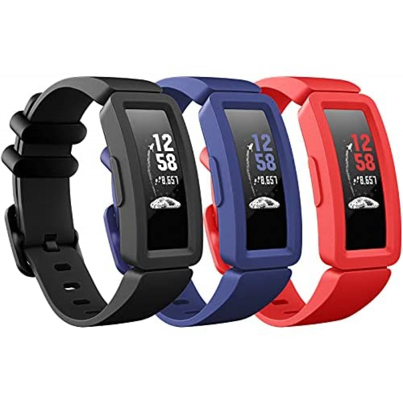 Correa Eseekgo para Fitbit Ace 2 3 Pzs -Negro/Rojo/Azul