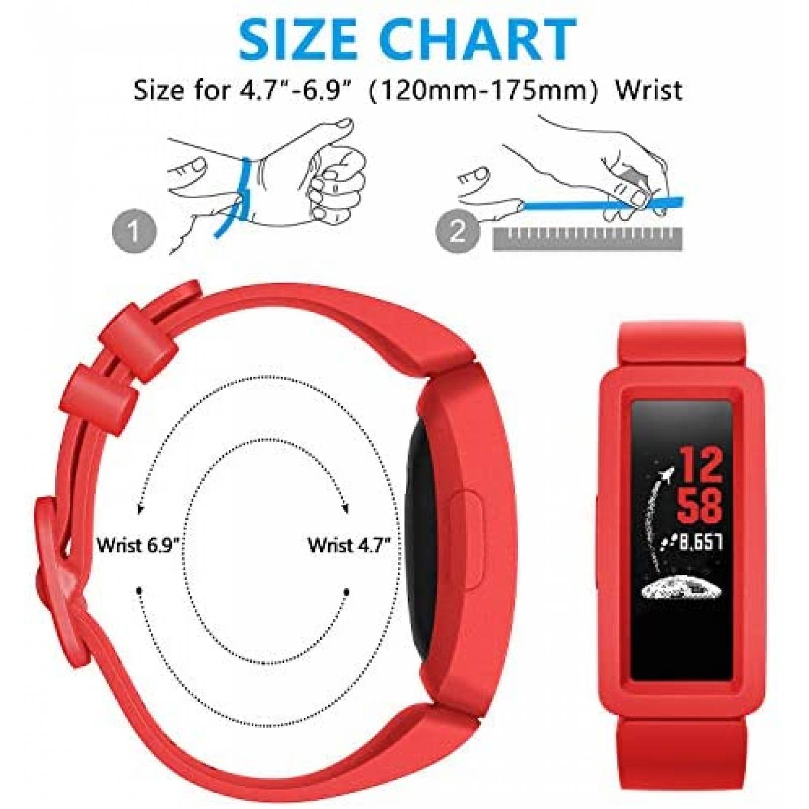 Correa Eseekgo para Fitbit Ace 2 3 Pzs -Negro/Rojo/Azul