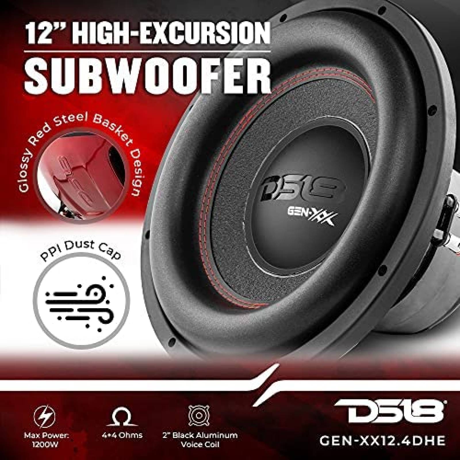 Subwoofer DS18 GEN-XX12.4DHE de 12'' 4+4 Ohms -Negro