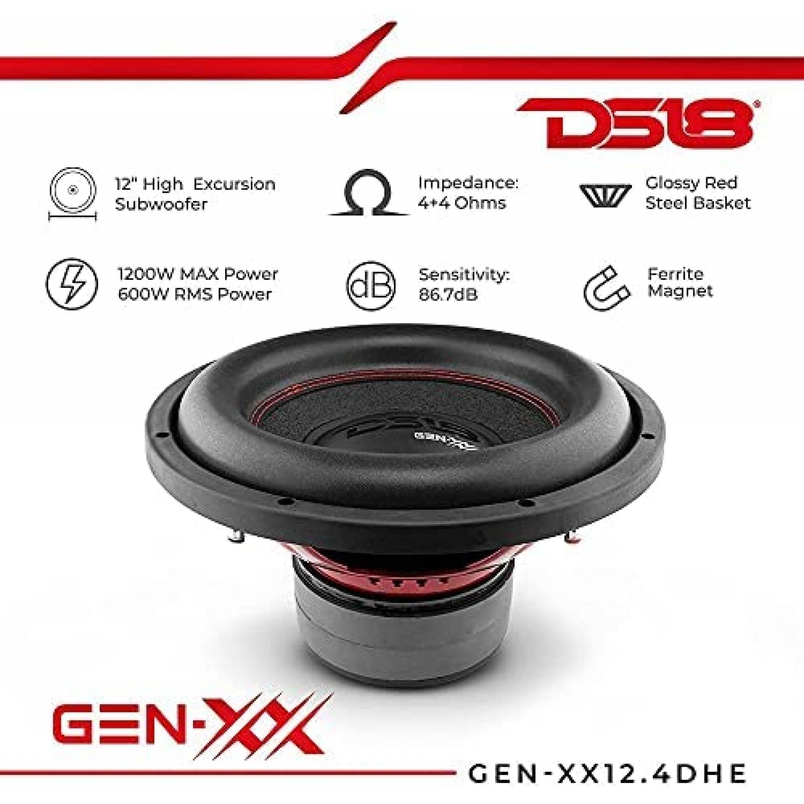 Subwoofer DS18 GEN-XX12.4DHE de 12'' 4+4 Ohms -Negro