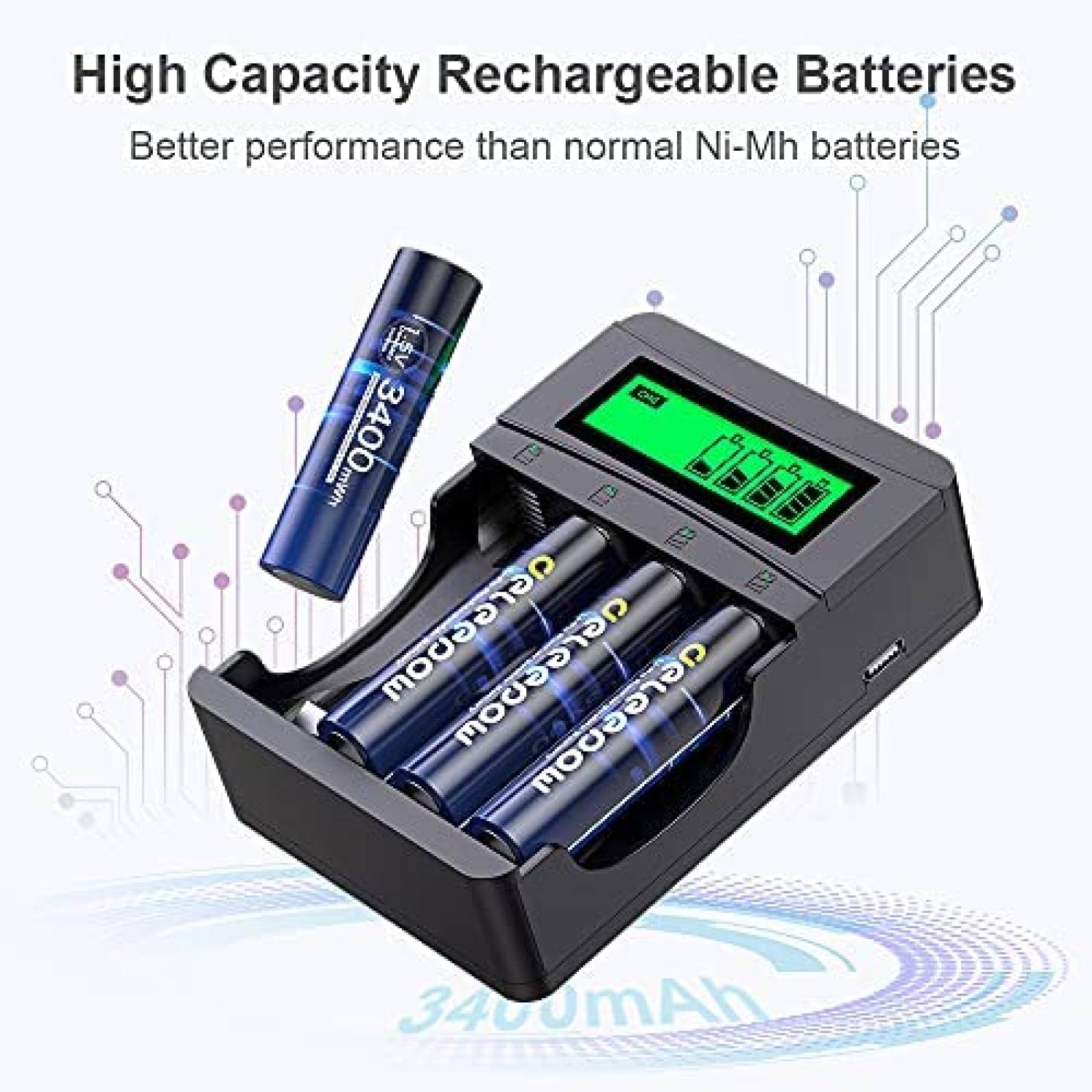 Deleepow Paquete de baterías recargables USB AA y pilas