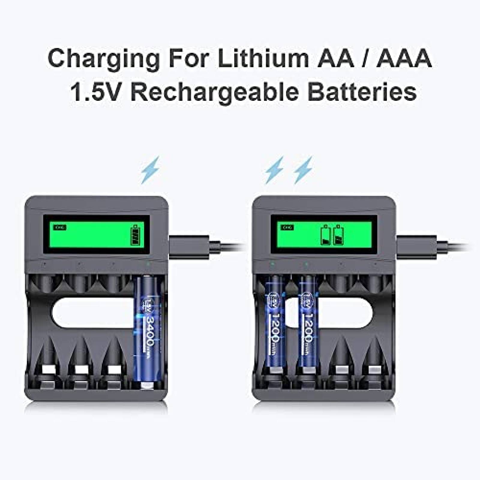 Deleepow Baterías AA recargables USB 3400mWh AA Litio Baterías recargables  de 1500 ciclos con cable USB C, paquete de 4 unidades