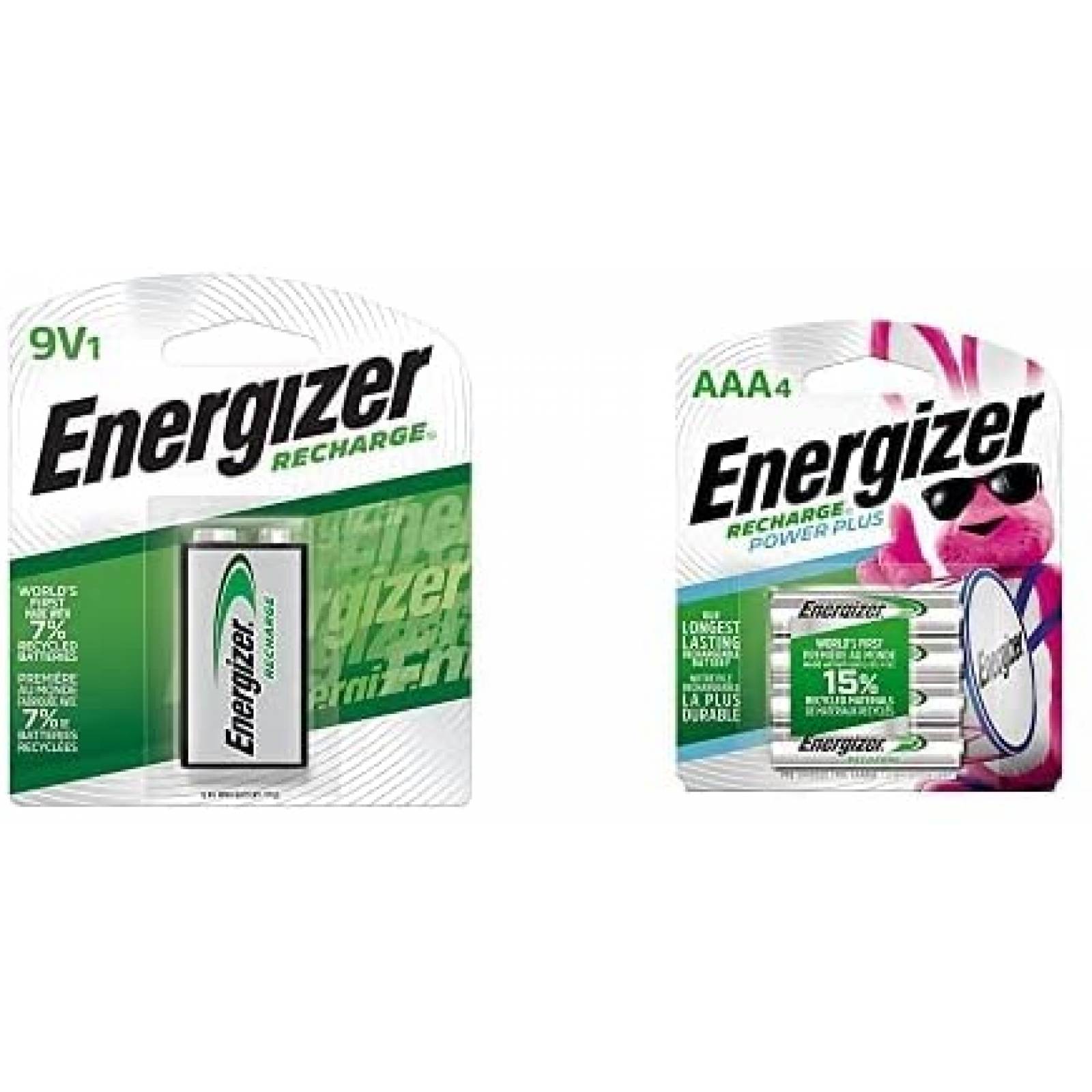 Baterias Energizer 9V y 4 AAA Recargables 175 mAh -Plata