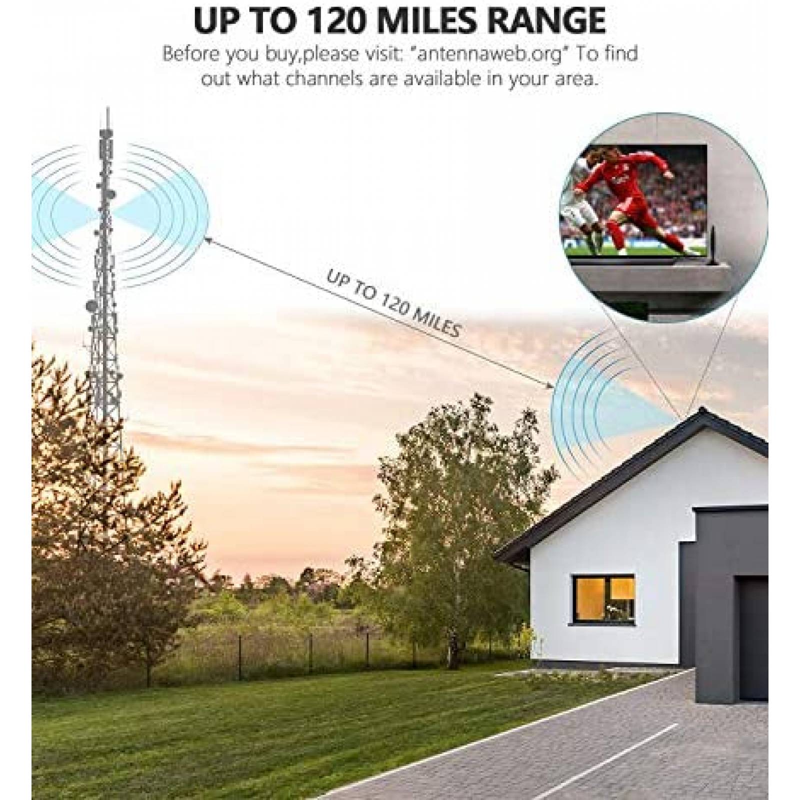 Antena de TV WeGuard HDTV 4K 1080P con cable 18ft -Negro