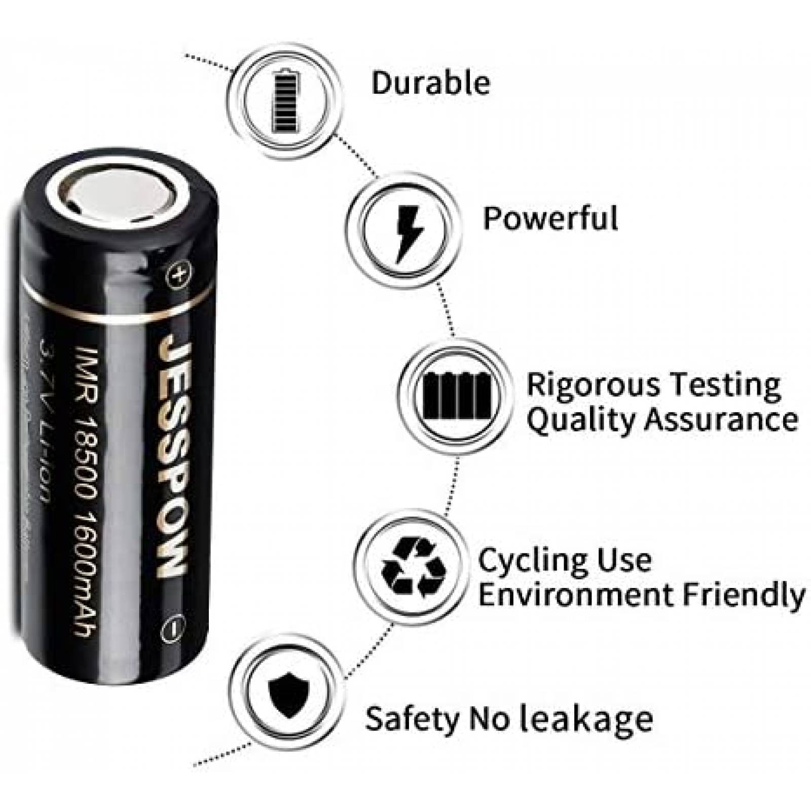Baterias JESSPOW IMR 18500 de Litio Recargables -Negro