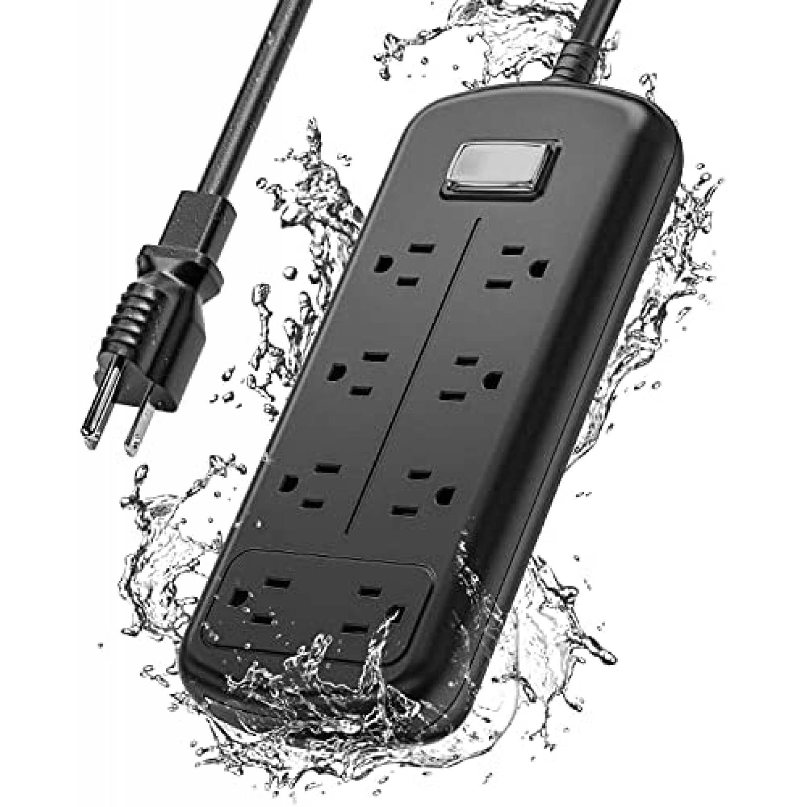 Tira de alimentacion EIGSO de 8 tomas impermeable -Negro