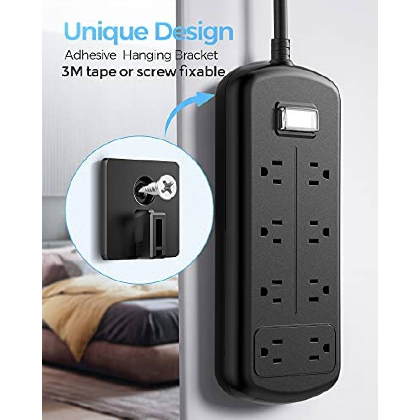 Tira de alimentacion EIGSO de 8 tomas impermeable -Negro