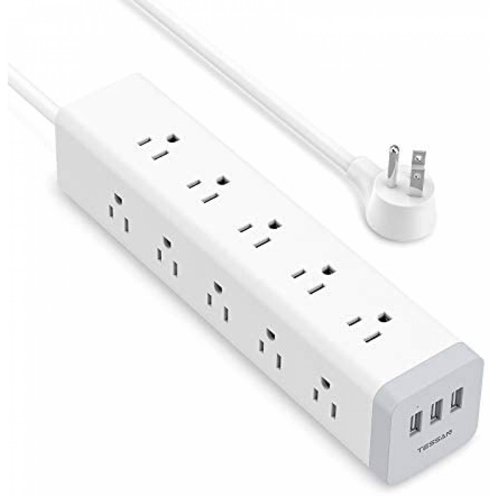 Multicontacto TESSAN 3 Lados 15 Tomacorrientes 3 USB -Blanco