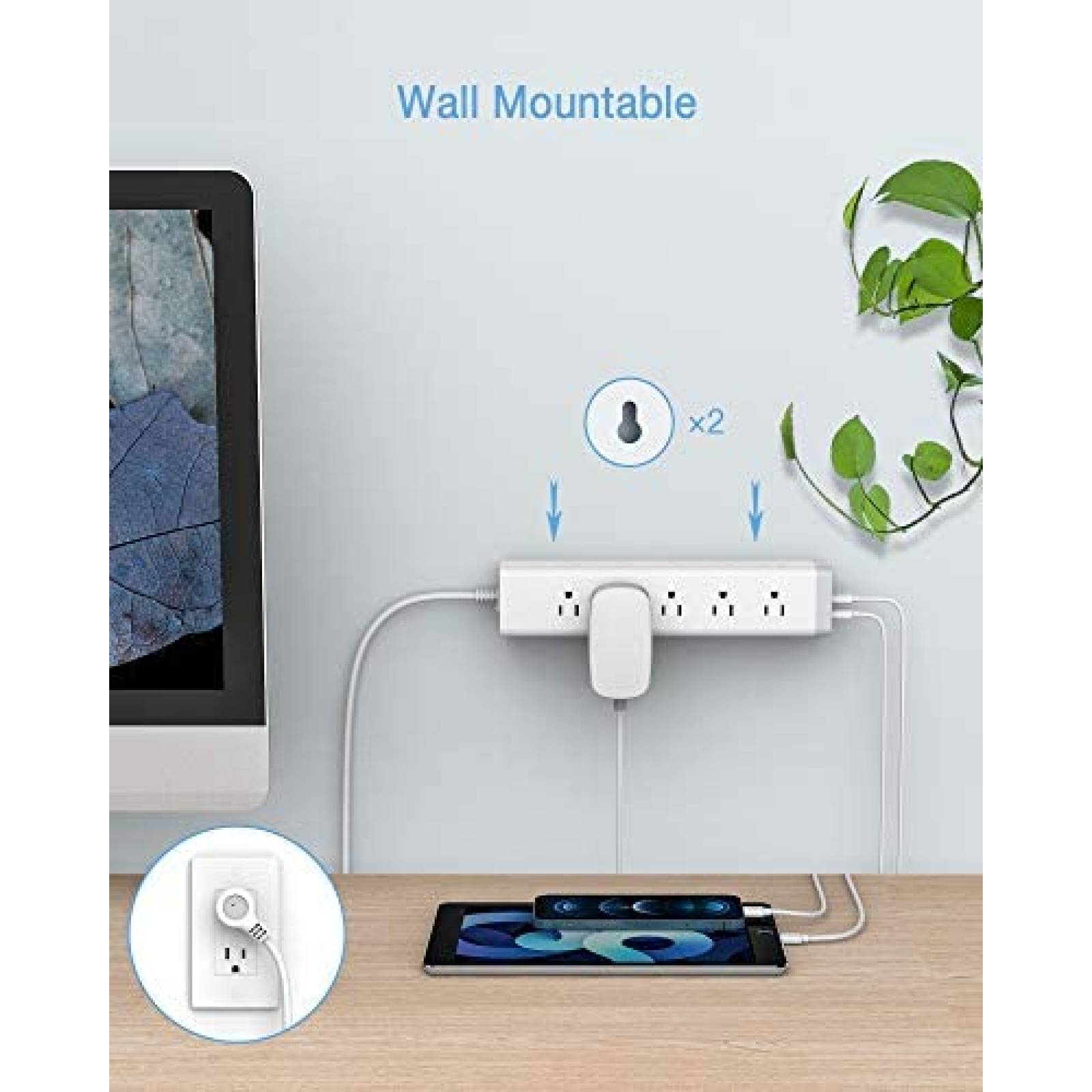 Multicontacto TESSAN 3 Lados 15 Tomacorrientes 3 USB -Blanco