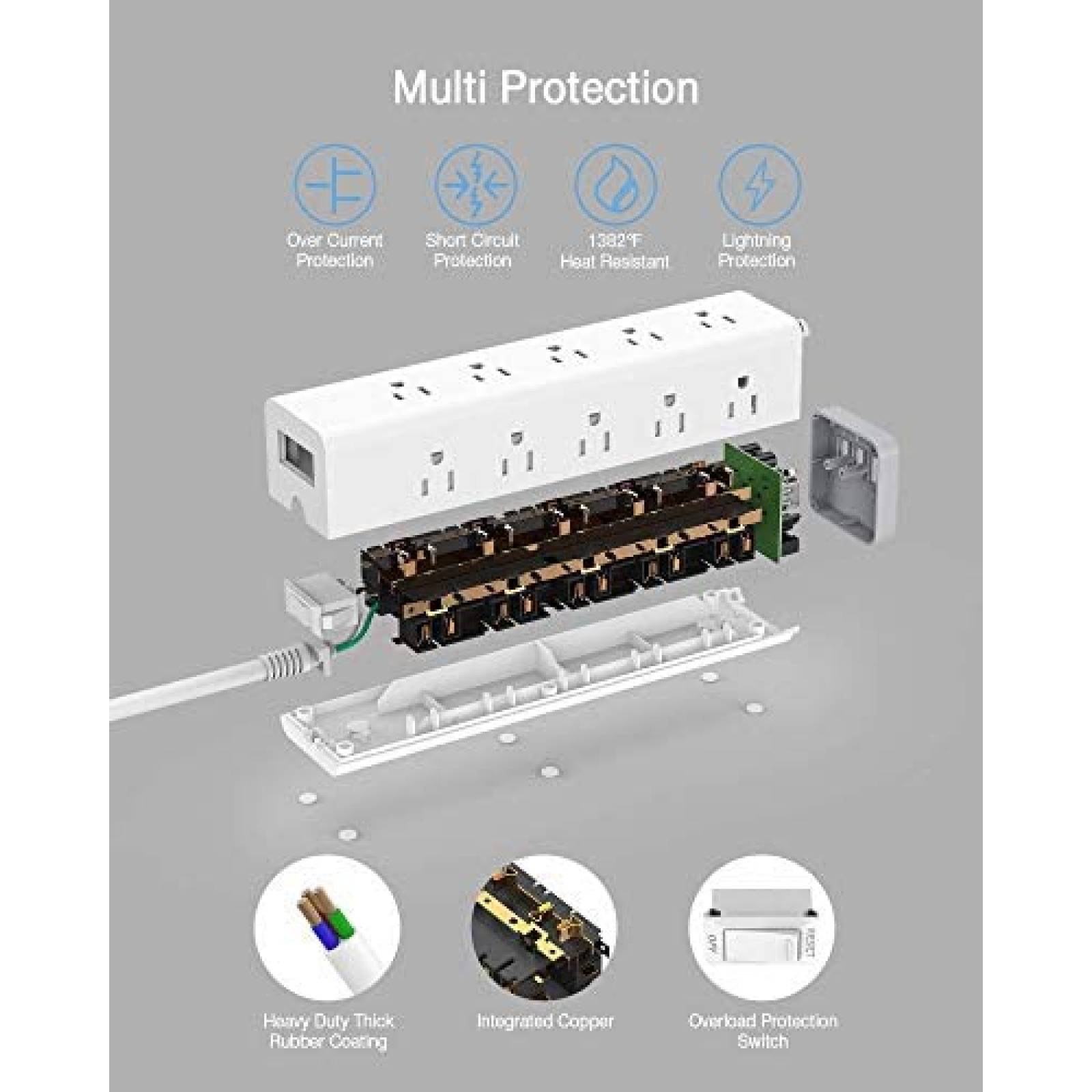 Multicontacto TESSAN 3 Lados 15 Tomacorrientes 3 USB -Blanco