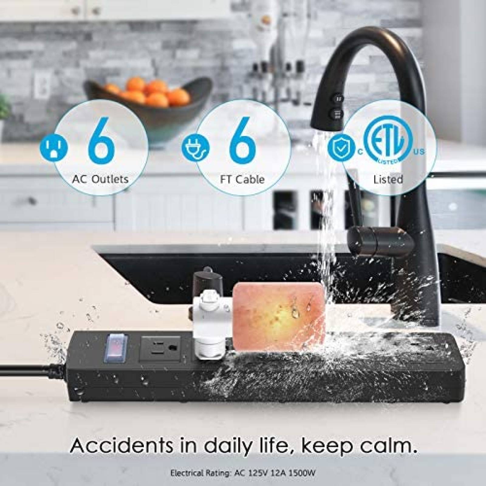 Tira de alimentacion CCCEI impermeable con 6 tomacorrientes