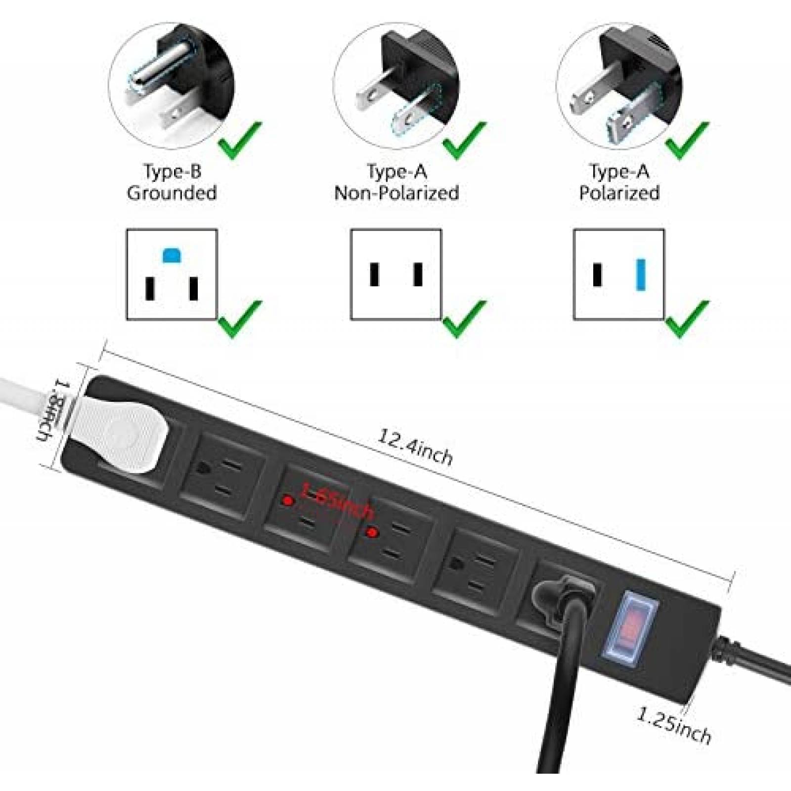 Tira de alimentacion CCCEI impermeable con 6 tomacorrientes