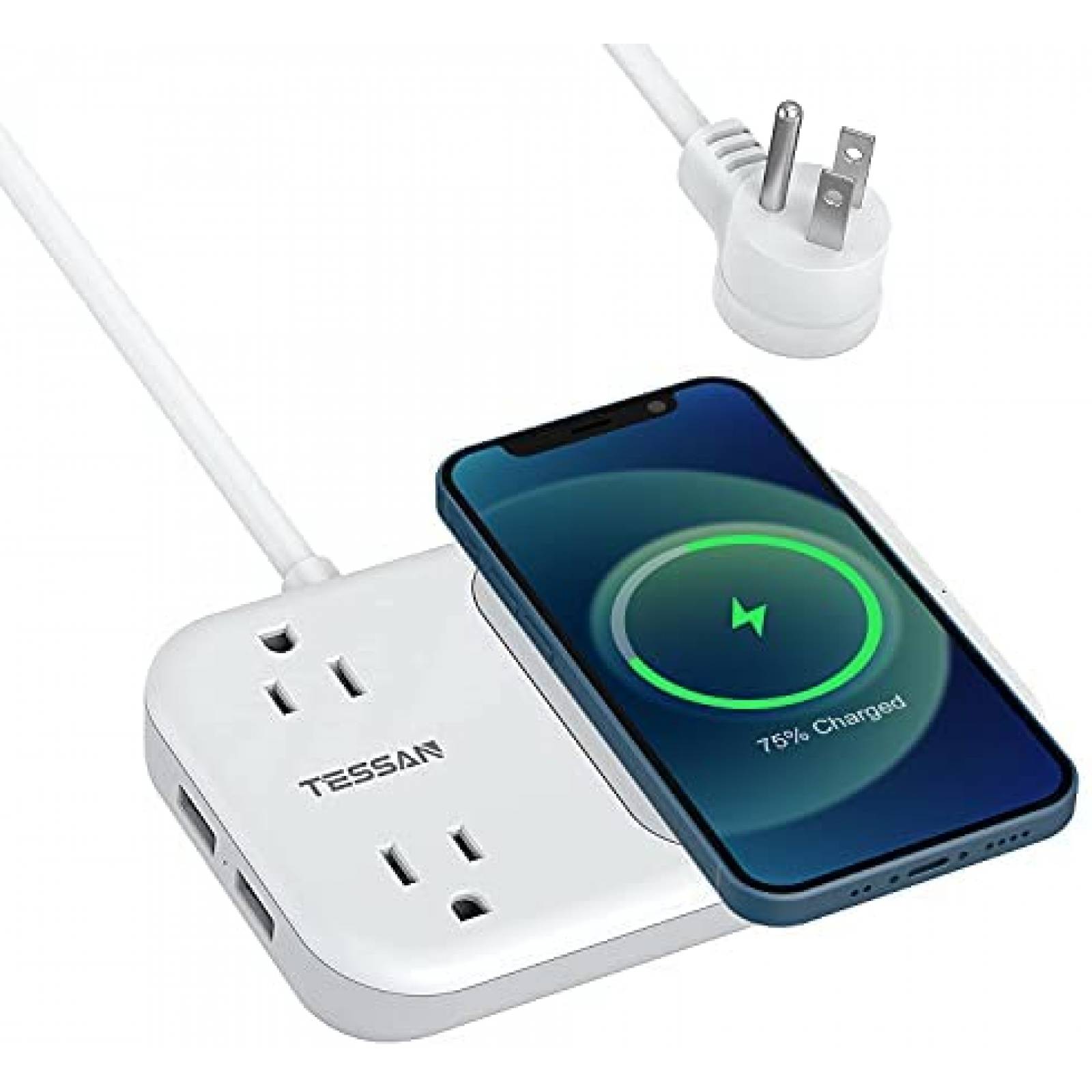 Multicontacto TESSAN 2 CA 2 USB Plataforma Carga Inalambrica