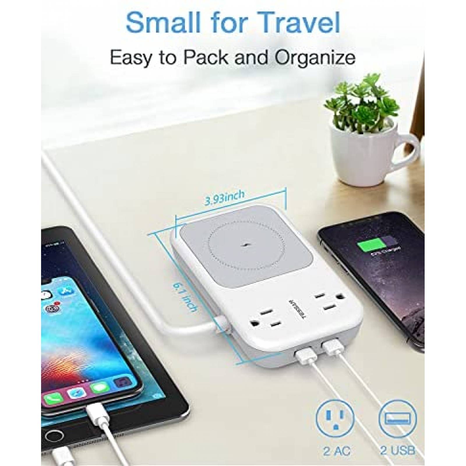 Multicontacto TESSAN 2 CA 2 USB Plataforma Carga Inalambrica