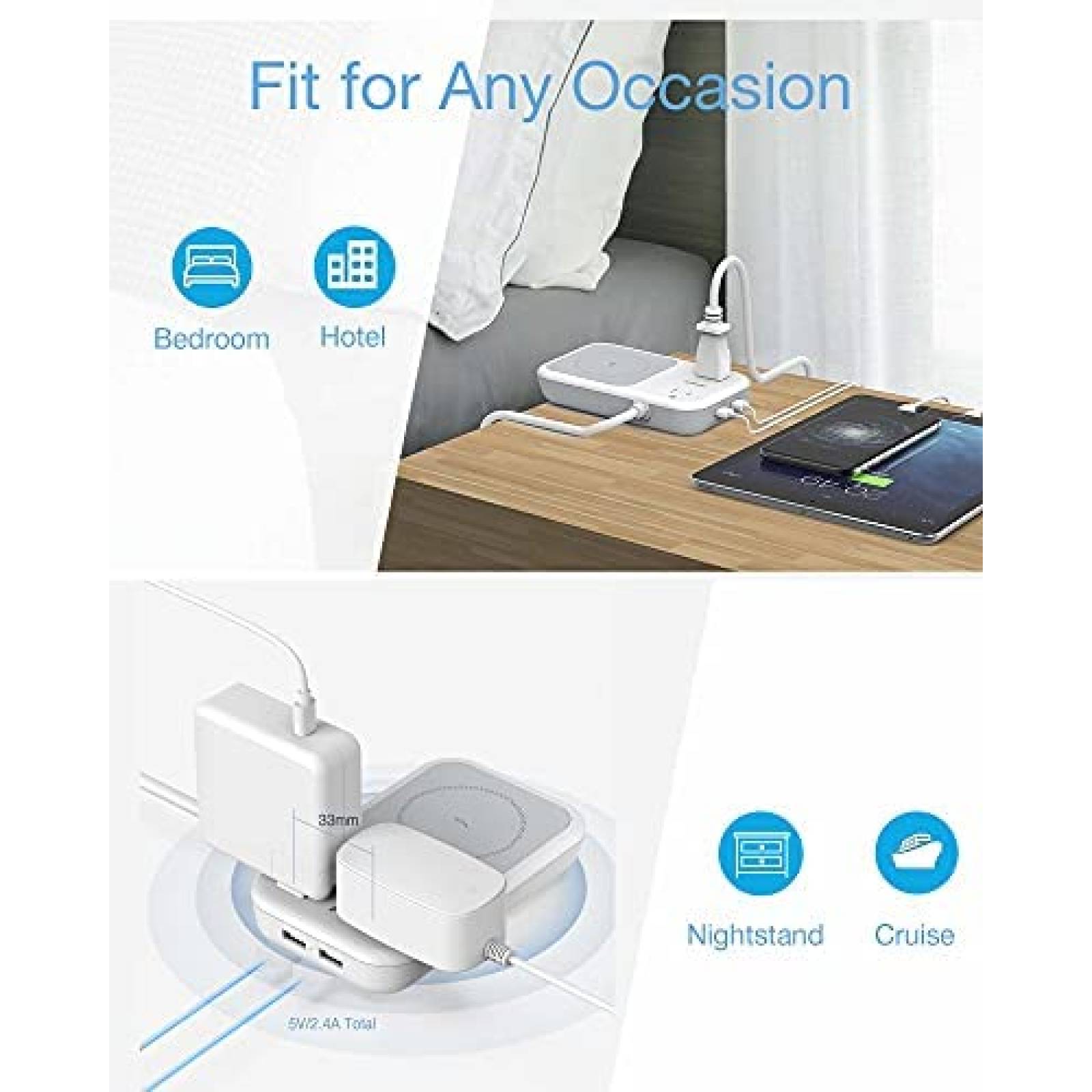 Multicontacto TESSAN 2 CA 2 USB Plataforma Carga Inalambrica