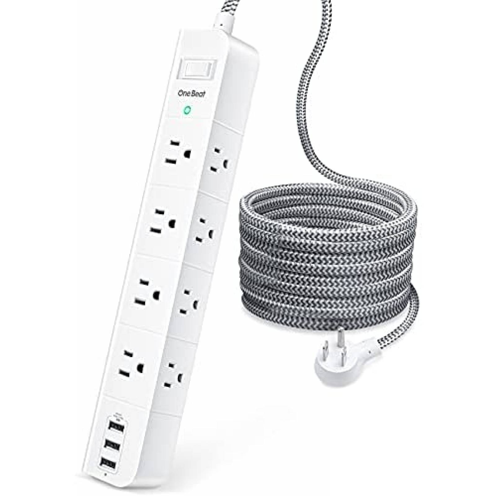 Multicontacto One Beat de 8 Entradas y 3 Puertos USB -Blanco