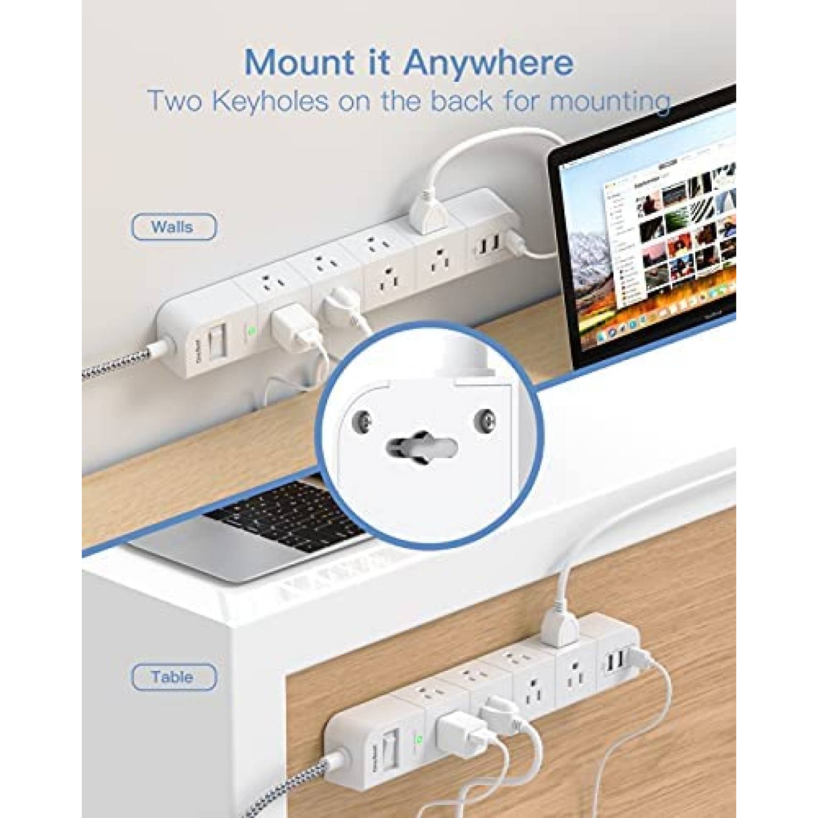 Multicontacto One Beat de 8 Entradas y 3 Puertos USB -Blanco