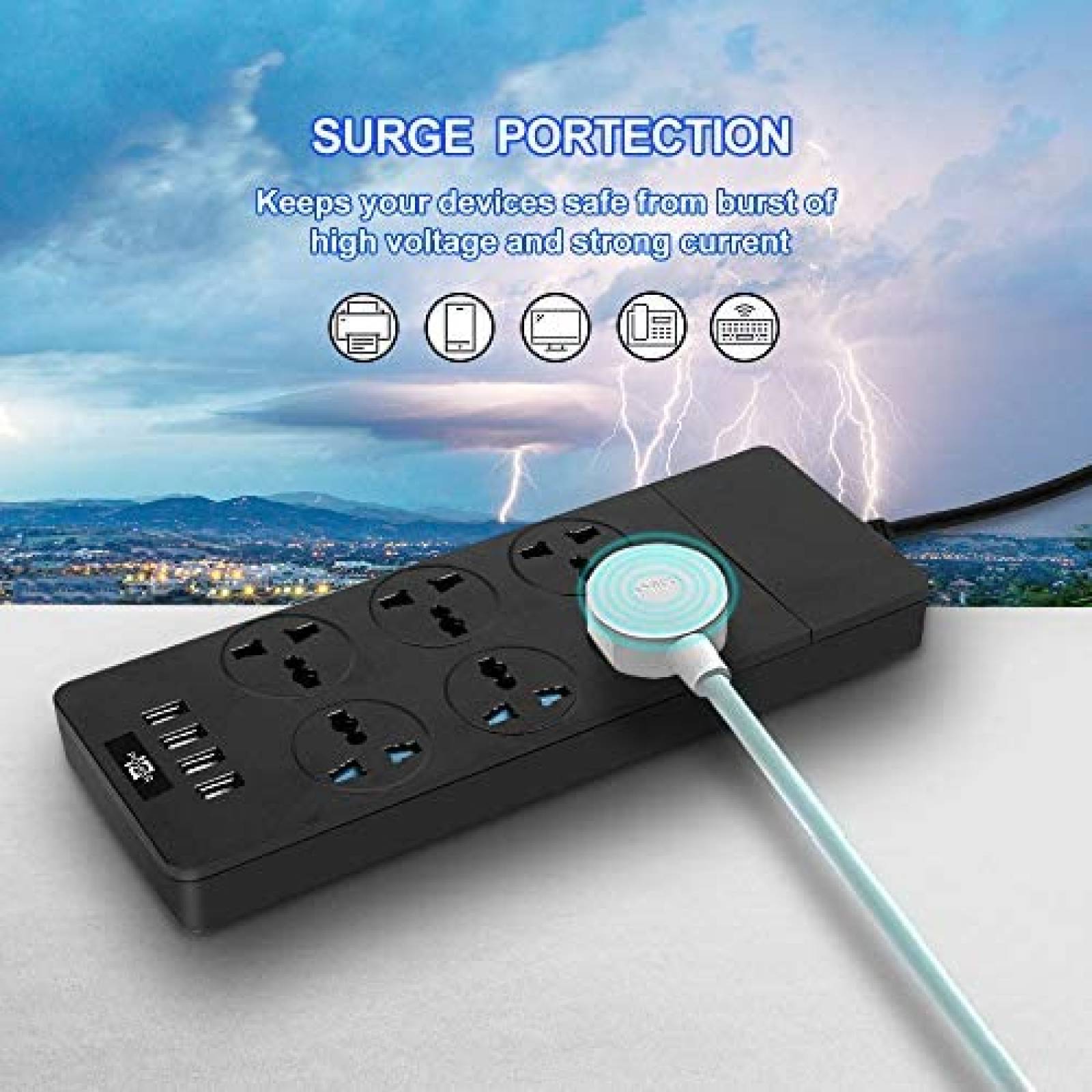 Multicontactos MAOZUA de 6 .5 Pies con 6 AC/3 USB -Negro