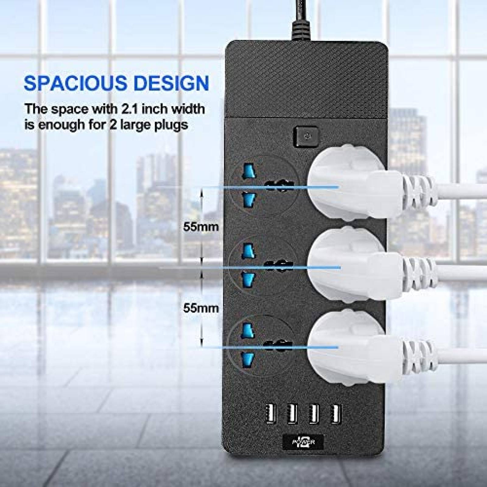 Multicontactos MAOZUA de 6 .5 Pies con 6 AC/3 USB -Negro