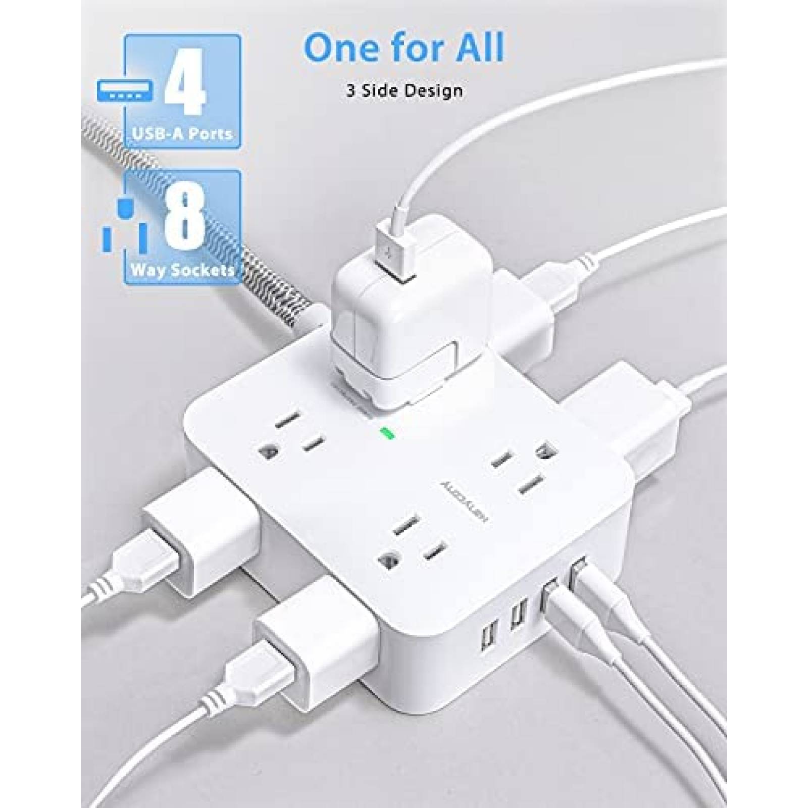 Multicontacto HANYCONY 8 Entradas y 4 Puertos USB -Blanco