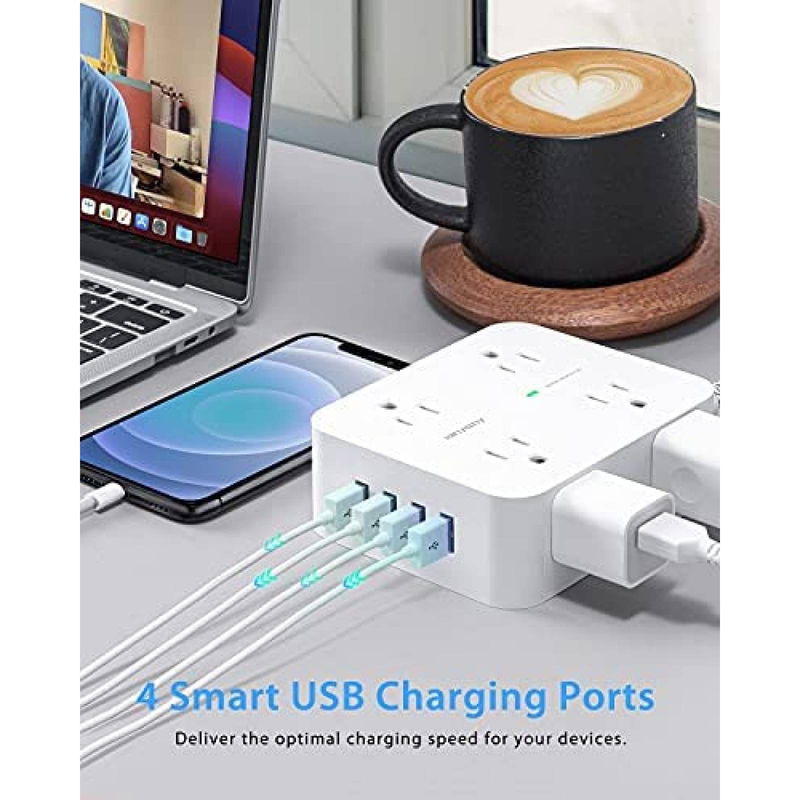 Multicontacto HANYCONY 8 Entradas y 4 Puertos USB -Blanco