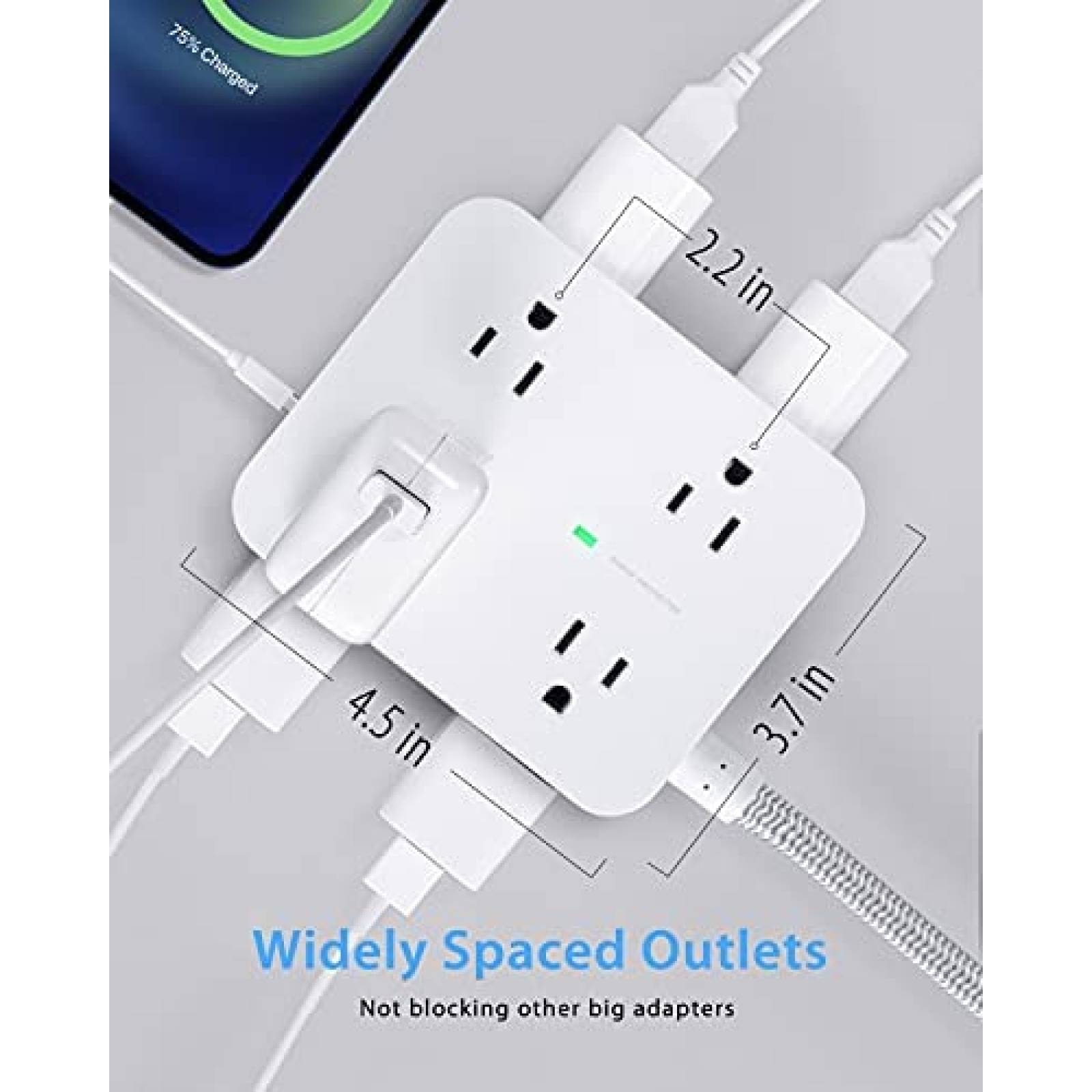 Multicontacto HANYCONY 8 Entradas y 4 Puertos USB -Blanco