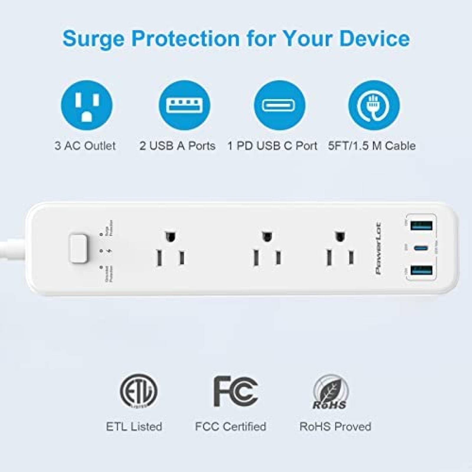 Multicontacto PowerLot 3 Entradas y 3 Puertos USB -Blanco