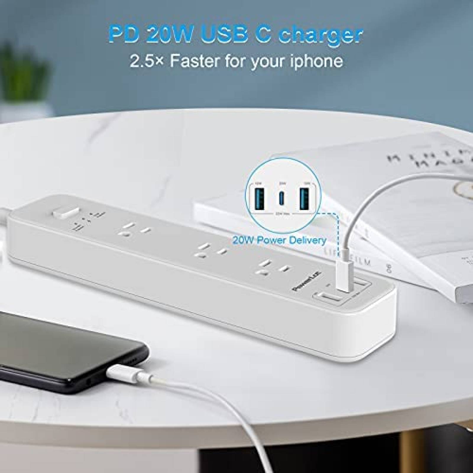 Multicontacto PowerLot 3 Entradas y 3 Puertos USB -Blanco