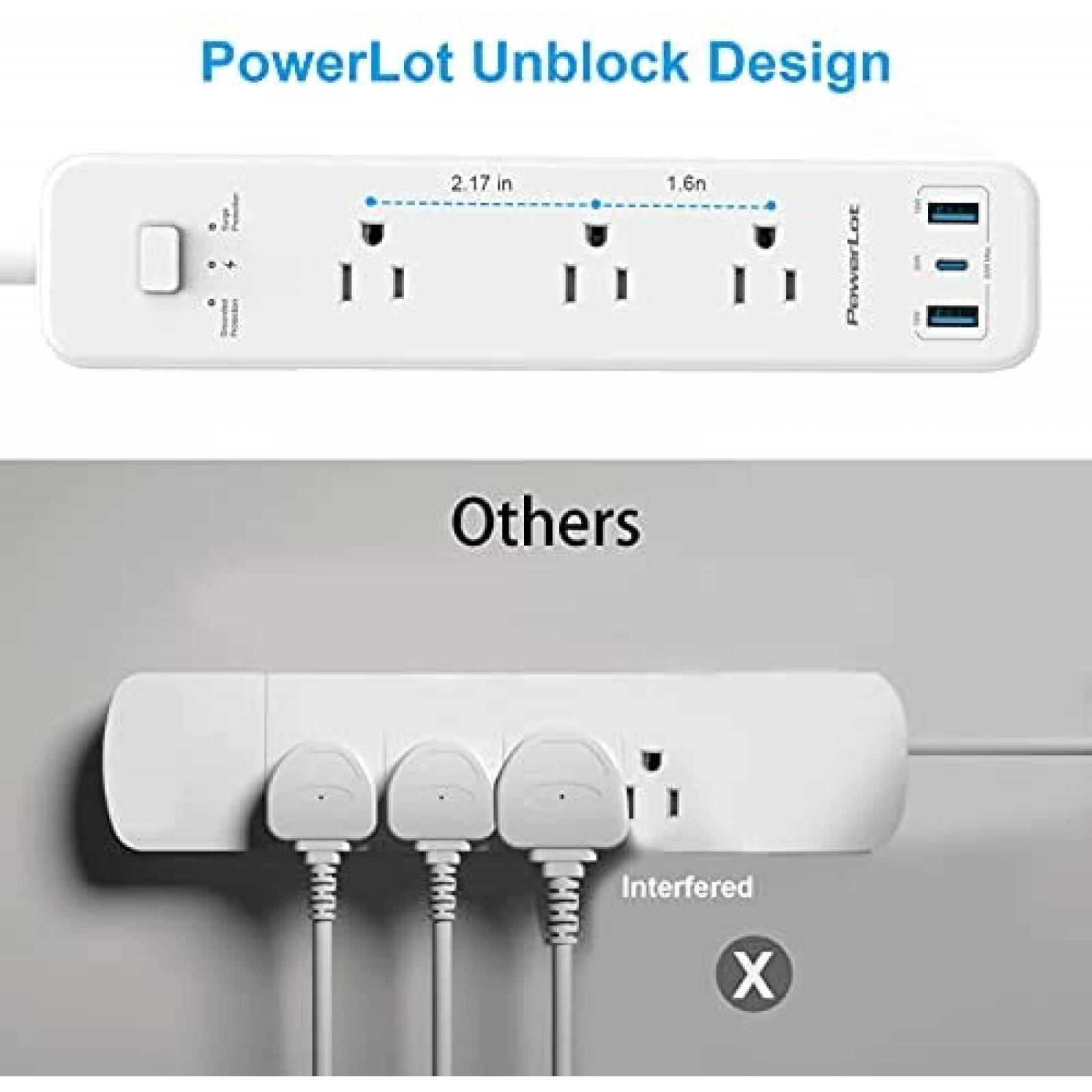 Multicontacto PowerLot 3 Entradas y 3 Puertos USB -Blanco
