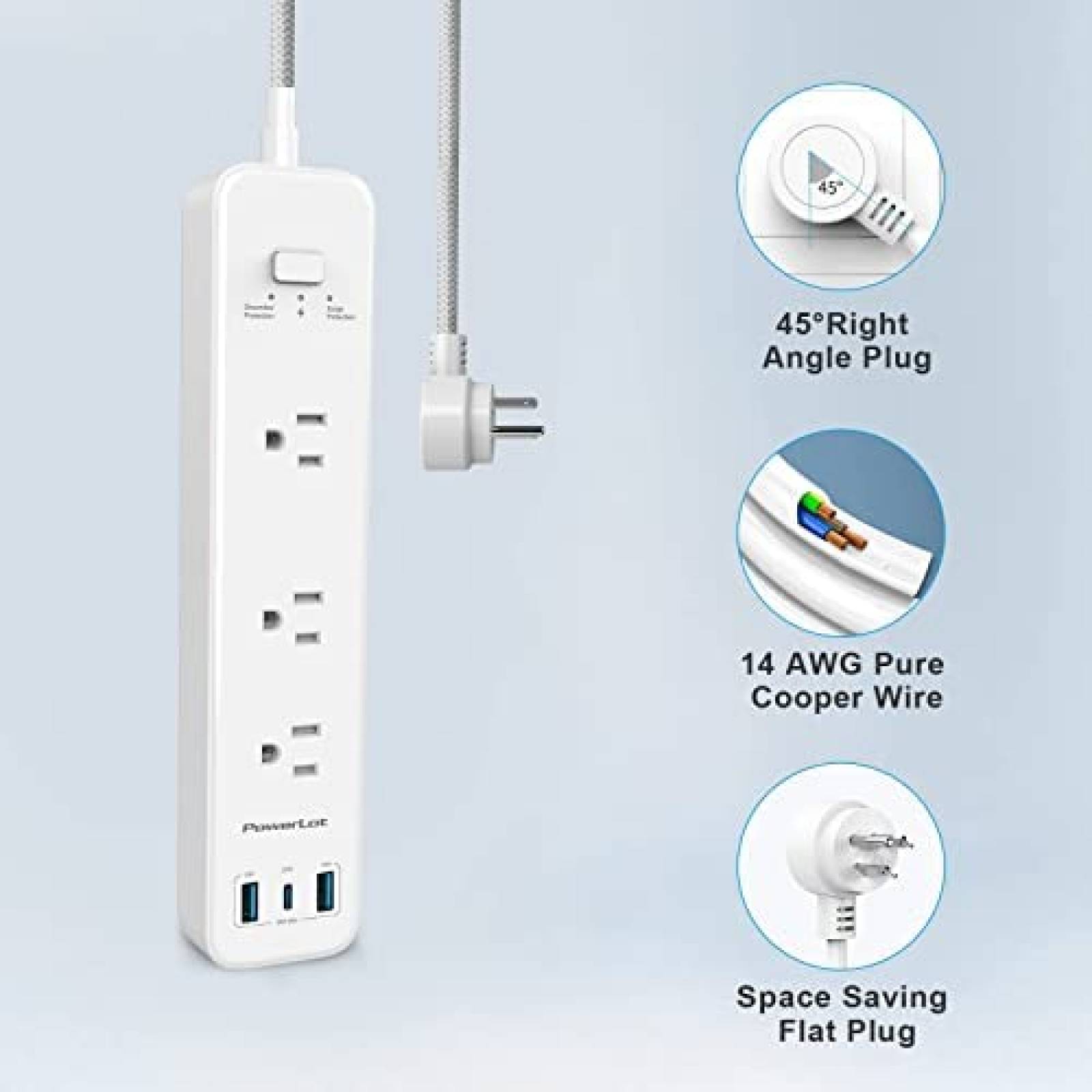 Multicontacto PowerLot 3 Entradas y 3 Puertos USB -Blanco