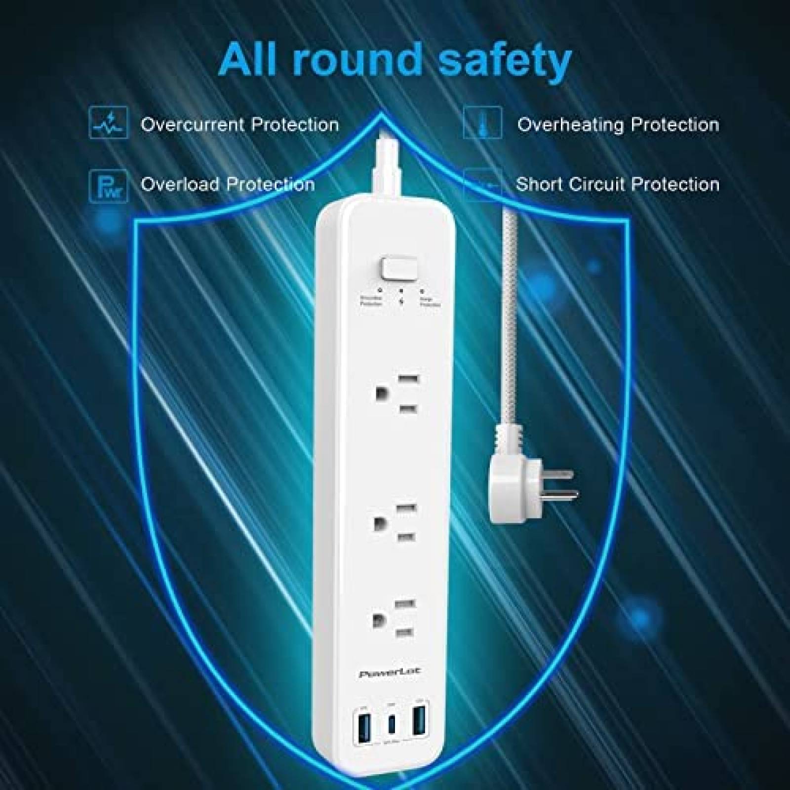 Multicontacto PowerLot 3 Entradas y 3 Puertos USB -Blanco