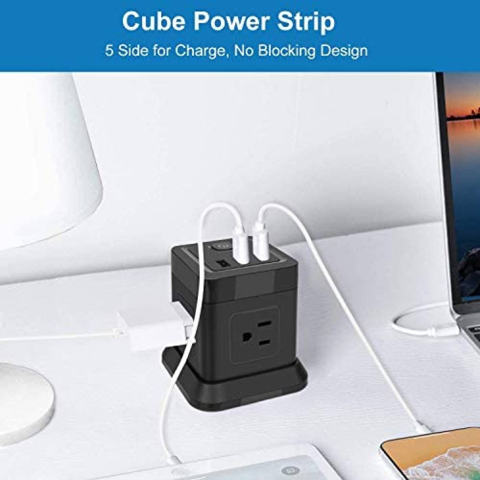 Multicontactos FDTek con 4 Entradas AC y 3 USB -Negro