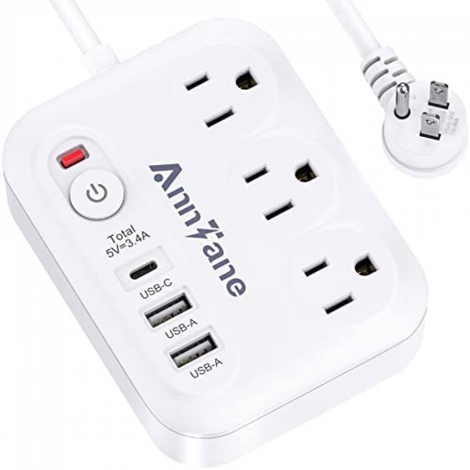 Tira de Alimentacion AnnTane 3 Salidas y 3 Puertos USB