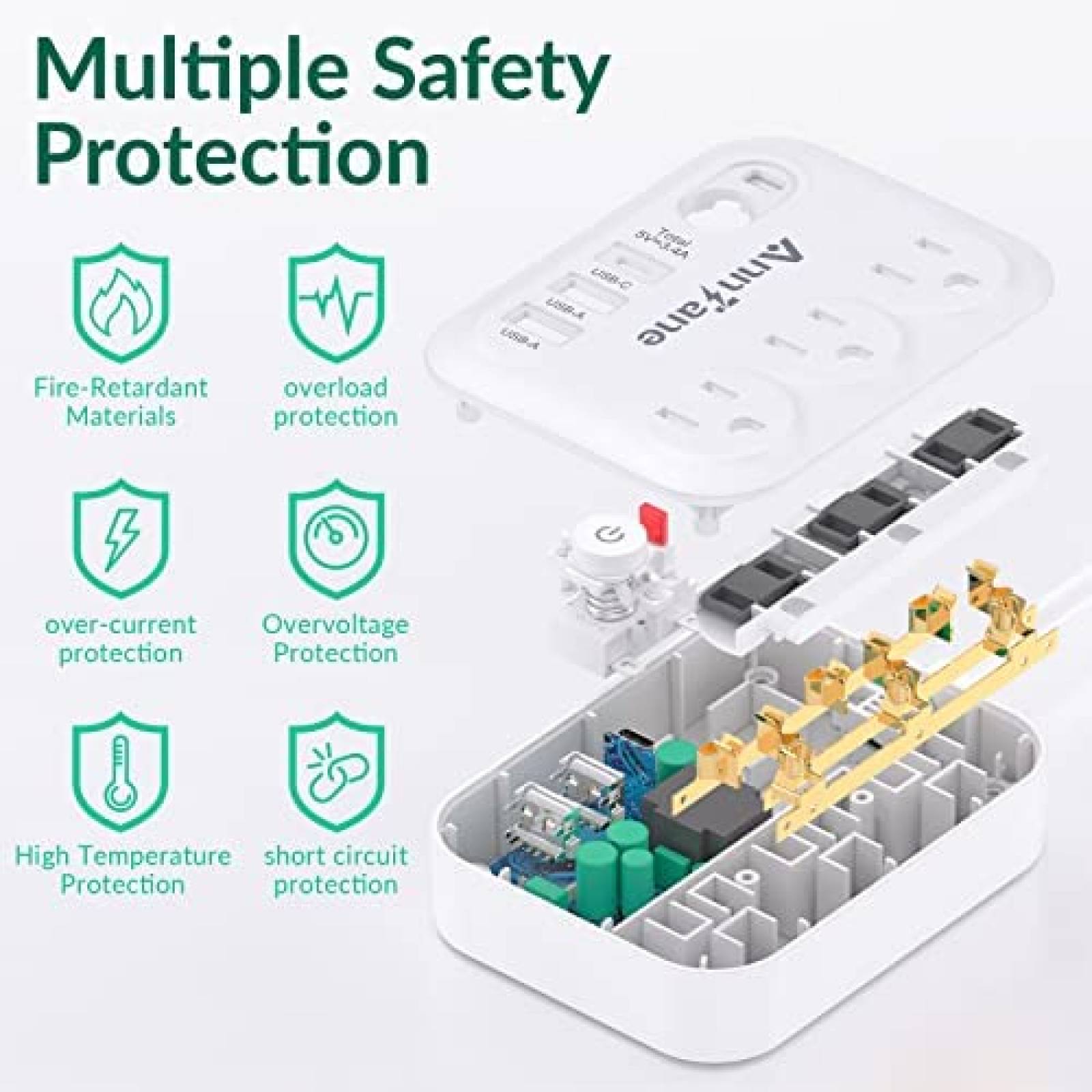 Tira de Alimentacion AnnTane 3 Salidas y 3 Puertos USB