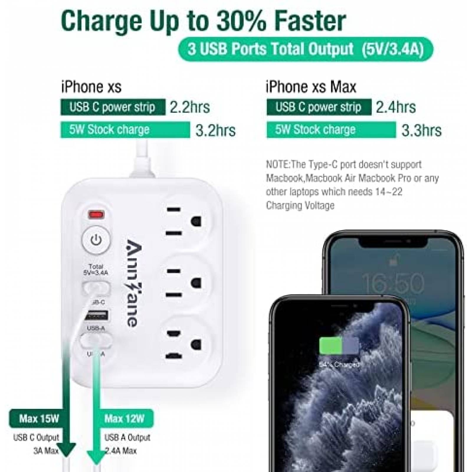 Tira de Alimentacion AnnTane 3 Salidas y 3 Puertos USB