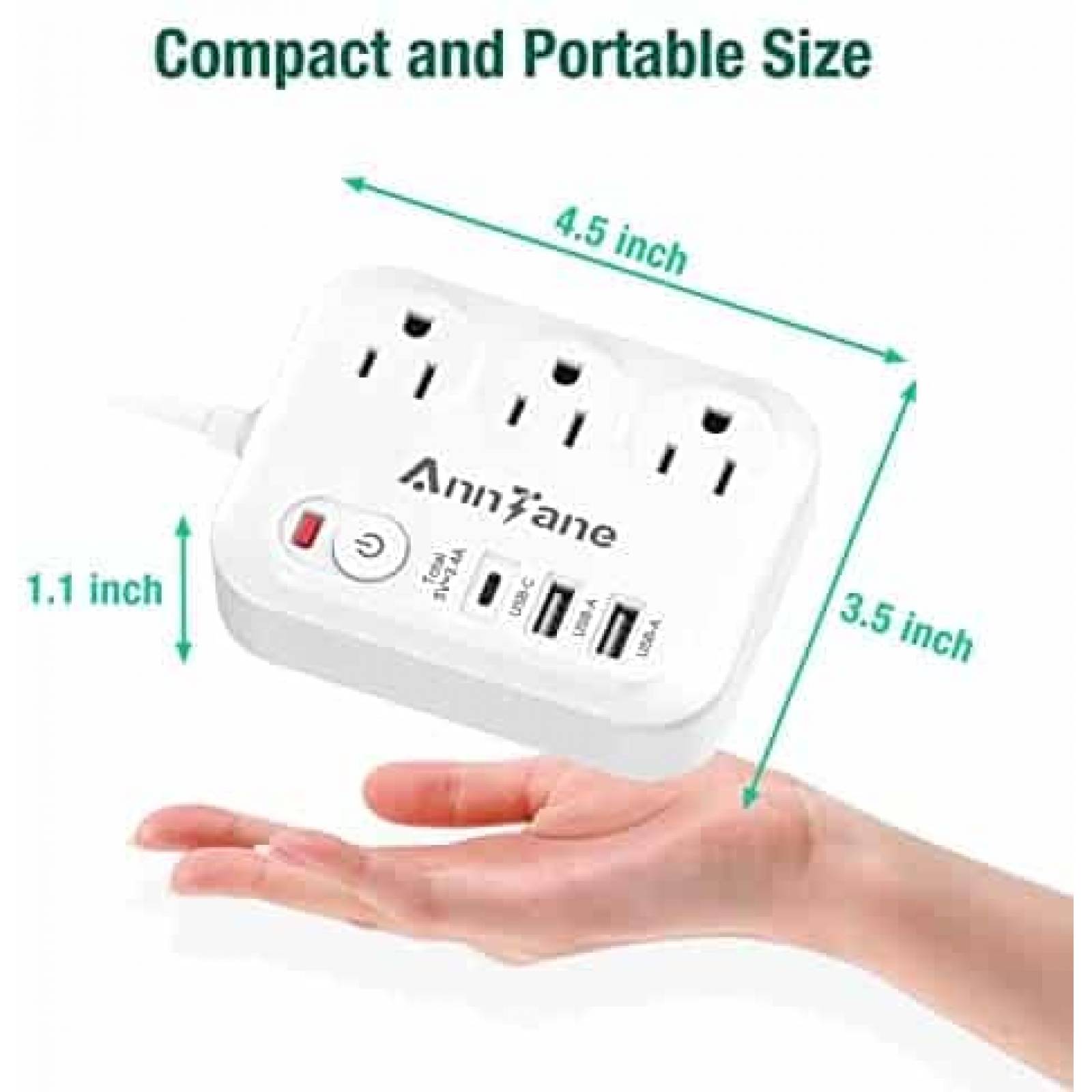 Tira de Alimentacion AnnTane 3 Salidas y 3 Puertos USB