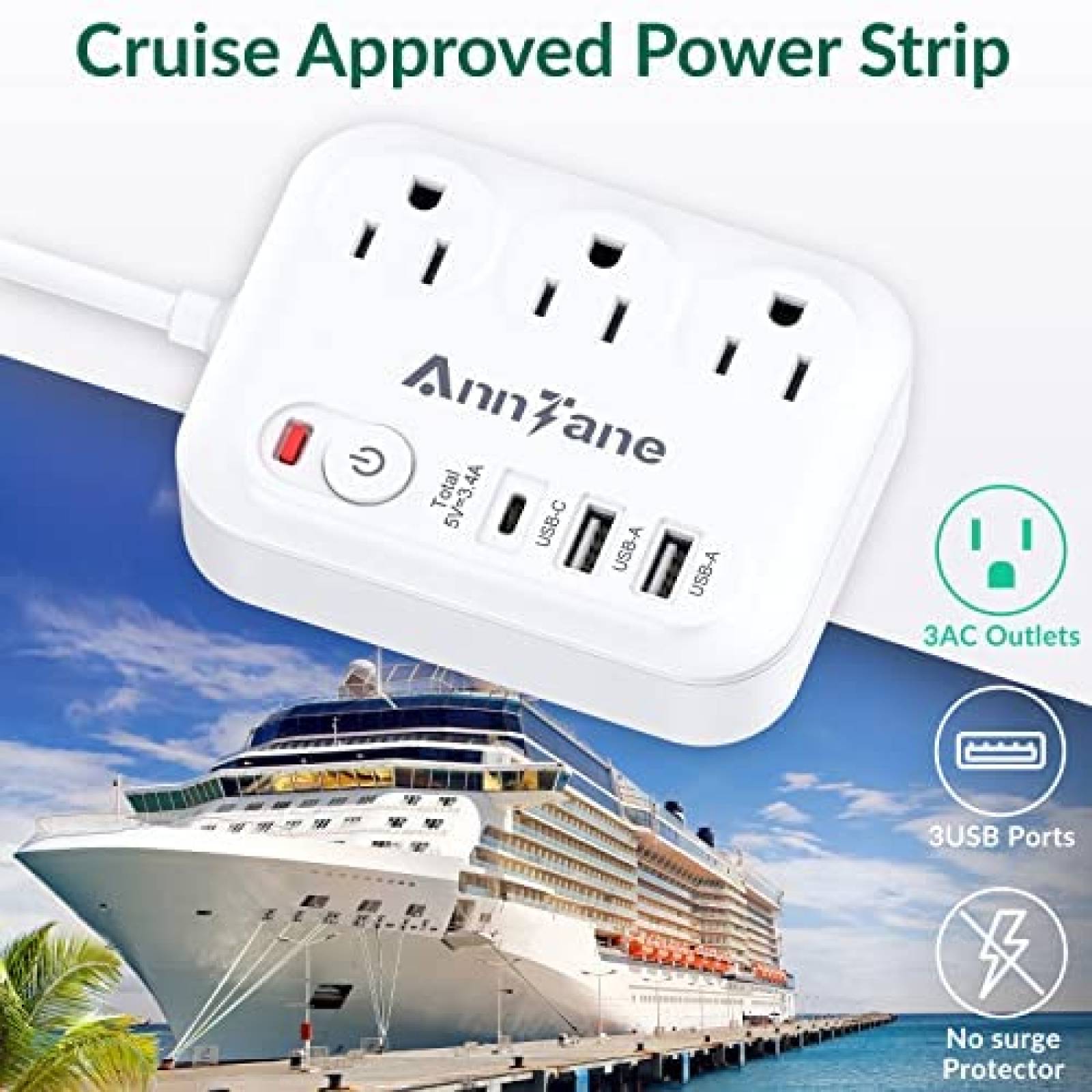 Tira de Alimentacion AnnTane 3 Salidas y 3 Puertos USB